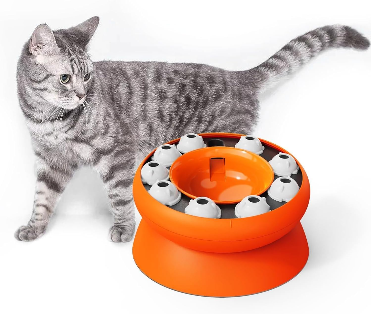 Cat Slow Feeder, Raised Cat Dog Food Bowls with Stand,Interactive Puzzle Toy Cat Puzzles Feeder Rotating Slow Feeder,Non-Slip Food Bowls Slow Eating Cat Feeder Preventing Choking (Orange) image number 2
