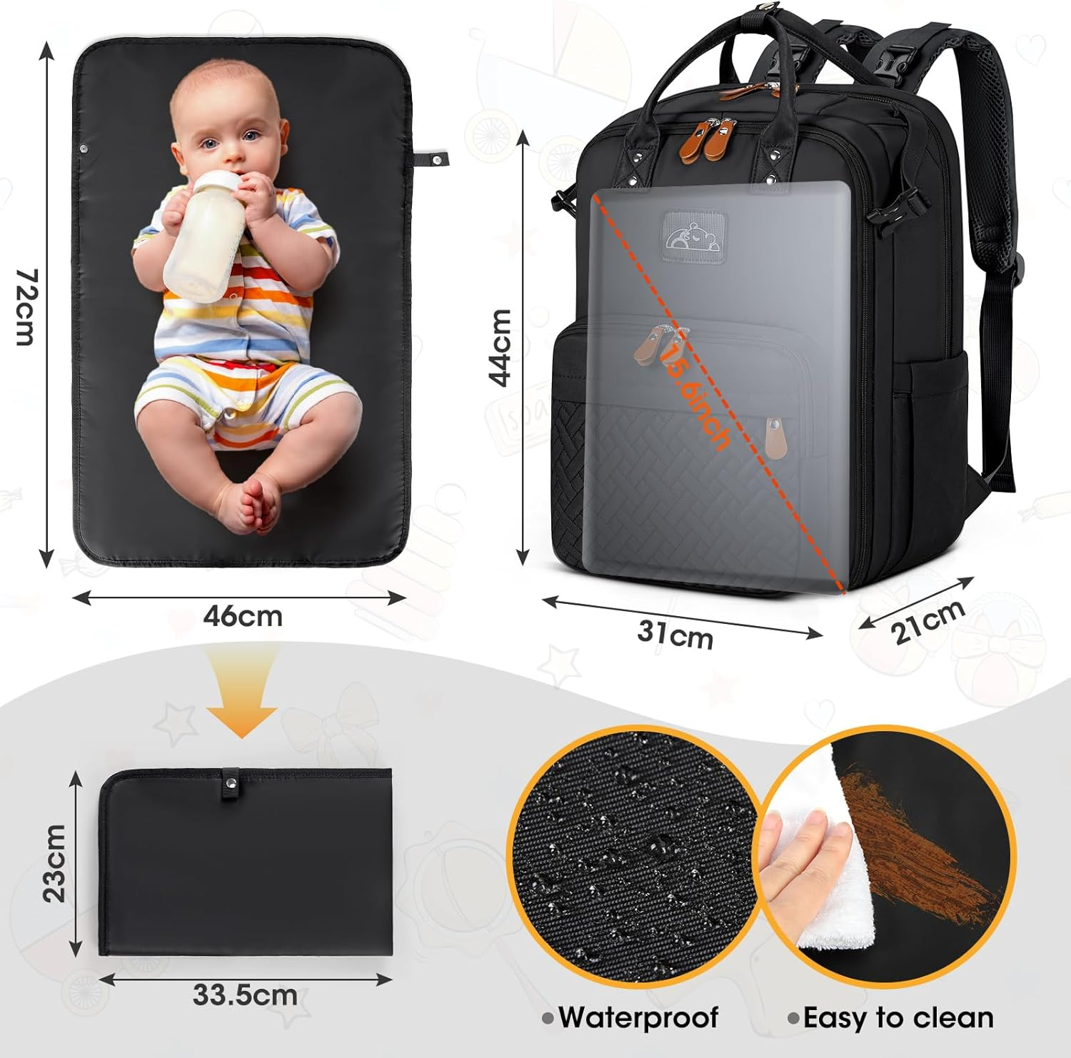 Diaper Bag Backpack, Large Waterproof Baby Bag with Changing Pad, Detachable Crossbody Bag & Stroller Straps Travel Diaper Backpack for Moms Dads Unisex Baby Essentials Organizer image number 4