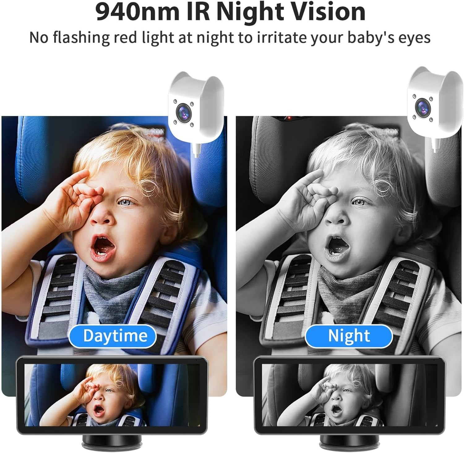 SNSUTY Baby Car Camera & Monitor, 5'' Split Screen Baby Monitor, Car Baby Camera Can Be Bent at Will, Ultrawide Baby Monitor No Wifi with Night Vision image number 3