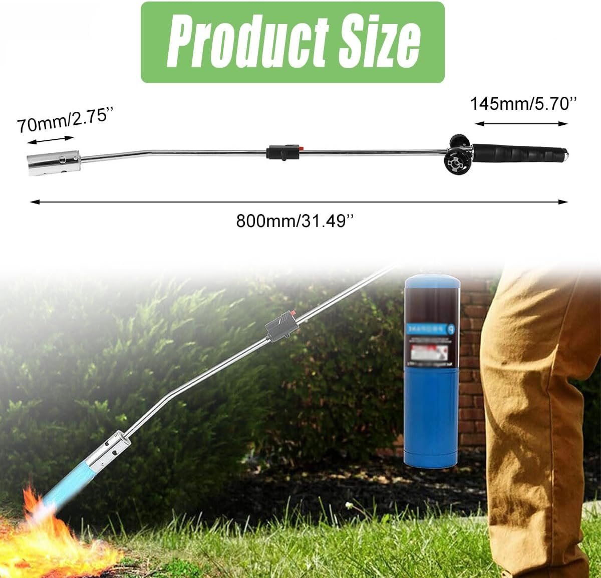 AIMALL Propane Weed Burner - Butane Gas Torch for Garden, 31.49" Wand Lighter Tool, High-Efficiency Weed and Ice Melter image number 2