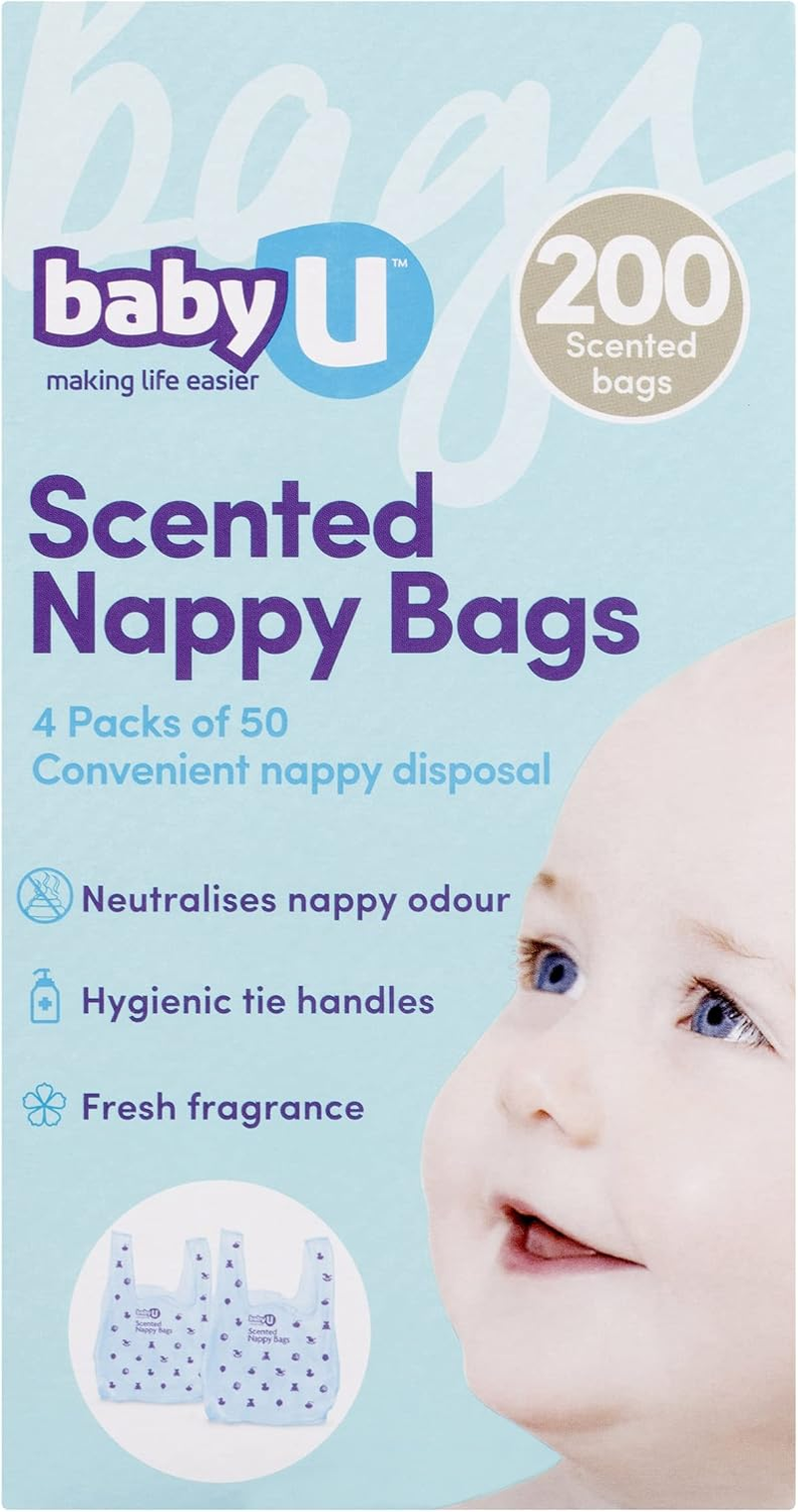 Babyu Scented Nappy Bags Convenient Nappy Disposal Neutralises Nappy Odour Hygienic Tie Handles 200Pk