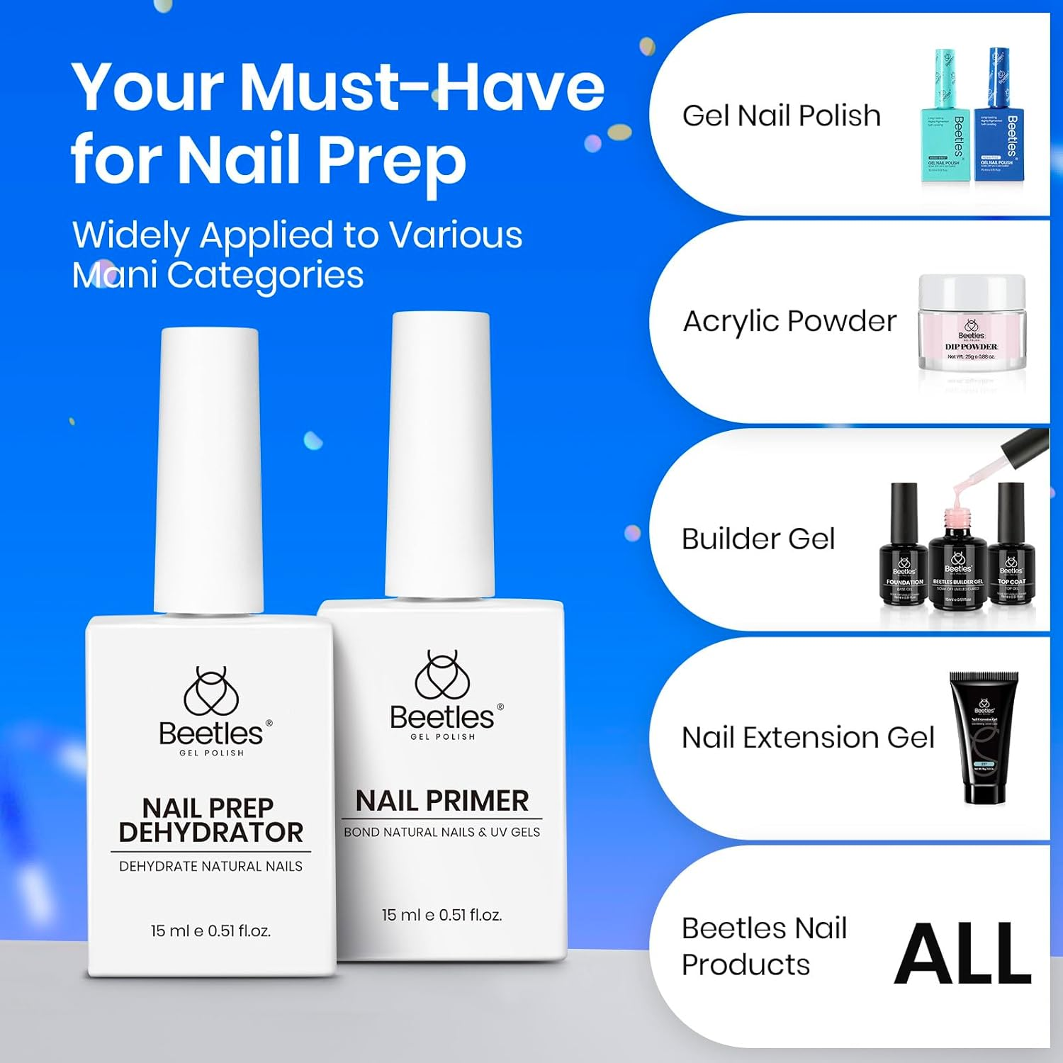 Beetles 15Ml Nail Dehydrator & Primer Set &ndash; Acid-Free, Hema-Free, Fast-Dry Bonding Prep for Acrylic & Gel Nails &ndash; Professional Salon Quality image number 3