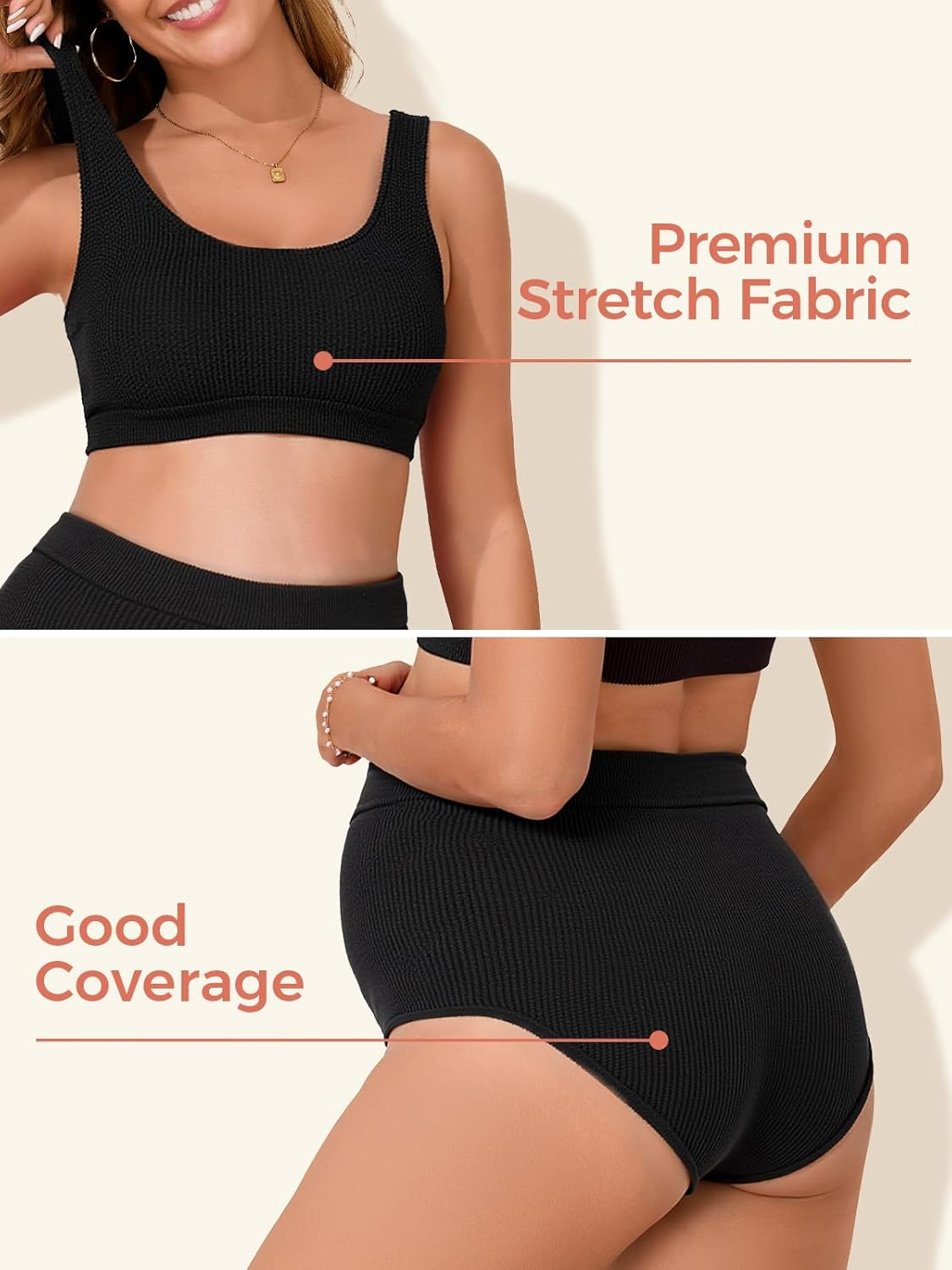 Summer Mae Ribbed Maternity Bikini Swimsuit High Waisted Two Piece Bathing Suit Pregnancy Swimwear One Size Fits S-XL image number 2