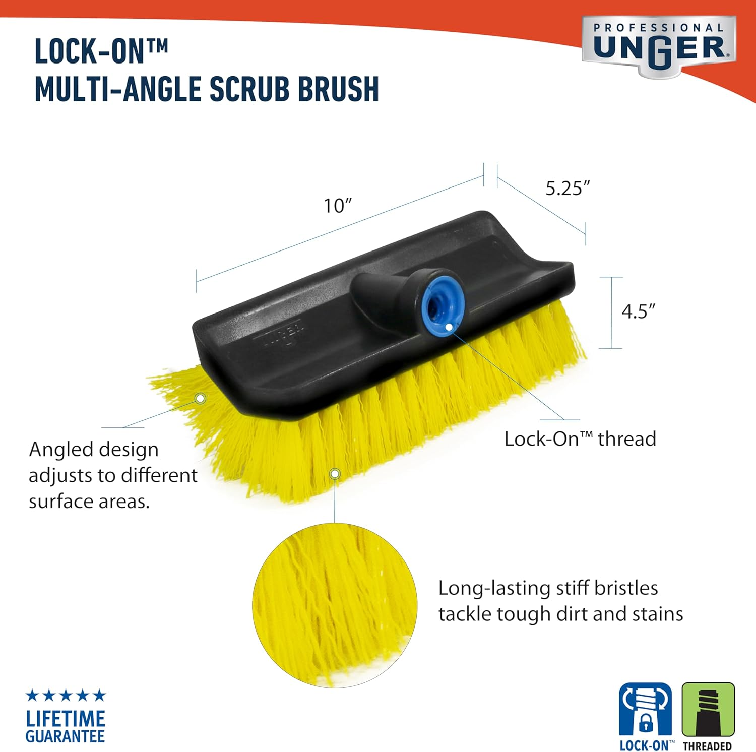 Unger Professional Hydropower 10&rdquo; Bi-Level Scrub Brush &ndash; Compatible with Waterflow Poles, Cleaning Brush, Scrubber Brush, Great for Garage, Driveway, Deck, Concrete, Cement & Brick image number 3