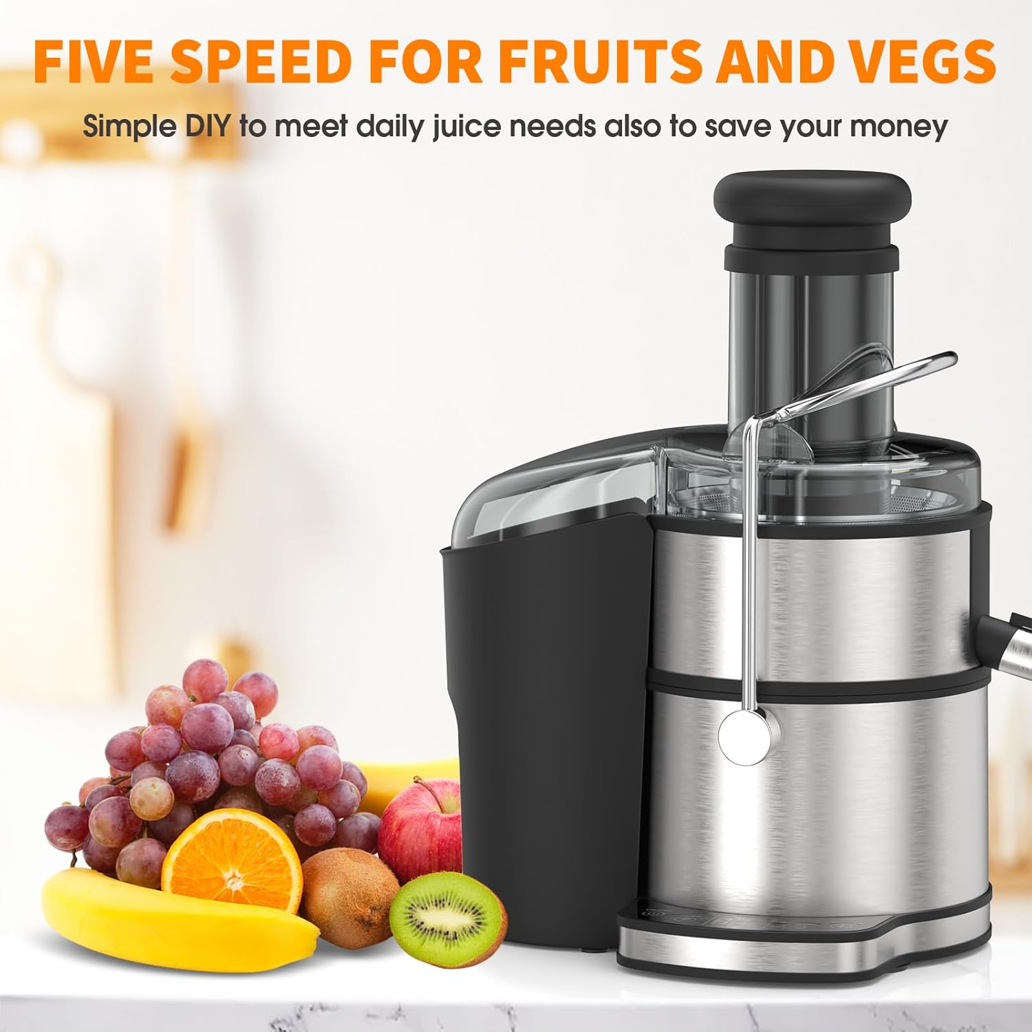 Juicer Machine, 800W Centrifugal Juicer Extractor with Wide Mouth 3.15&rdquo; Feed Chute, LCD Touch Control, Easy to Clean, Stainless Steel, Bpa-Free (Black) image number 4