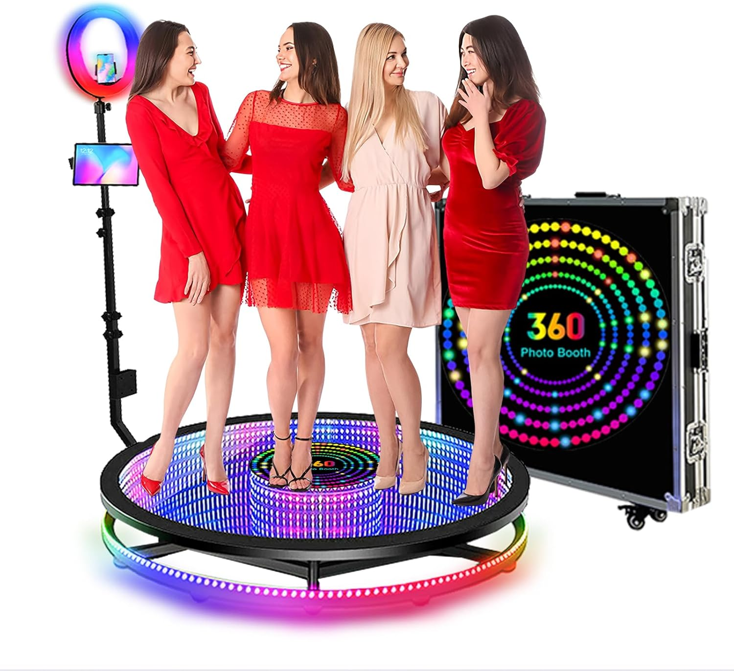 360 Photo Booth Machine for Parties, LED Tempered Glass 360 Booth for 3-4 People, Auto Spin Video Booth with Flight Case,Rgb Ring Light, Free Custom Logo, 360 Camera Booth for Events (100Cm/39.4Inch)