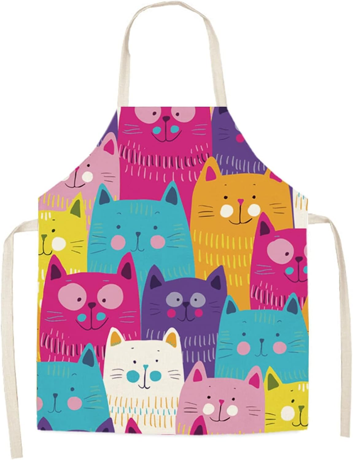 Cat Design Cute Kitchen Apron for Women & Men - Adjustable Unisex Adult Cooking Baking Apron, Funny Chef, Painting, Gardening, Party Hosting