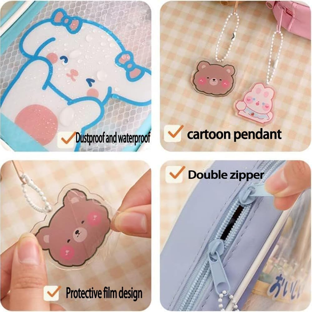 Kawaii Aesthetic Pencil Case, Clear Pouch, Large Capacity, Cartoon Stationery Bag, Pink