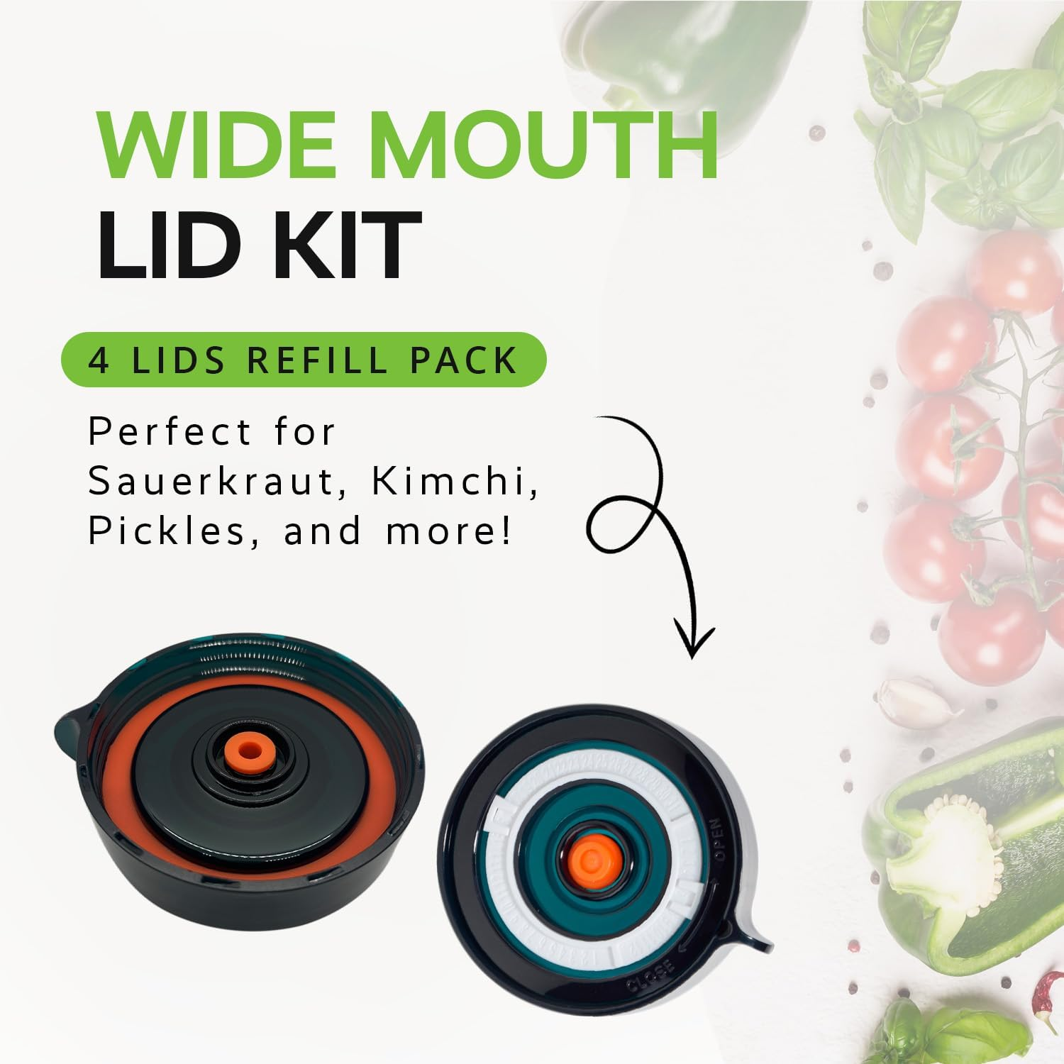 Easy Fermenter Fermentation Kit, Mason Jar Airlock Lid for Wide Mouth Jars, Kimchi, Pickle, and Sauerkraut Fermenting, Pack of 4 - Blue image number 2