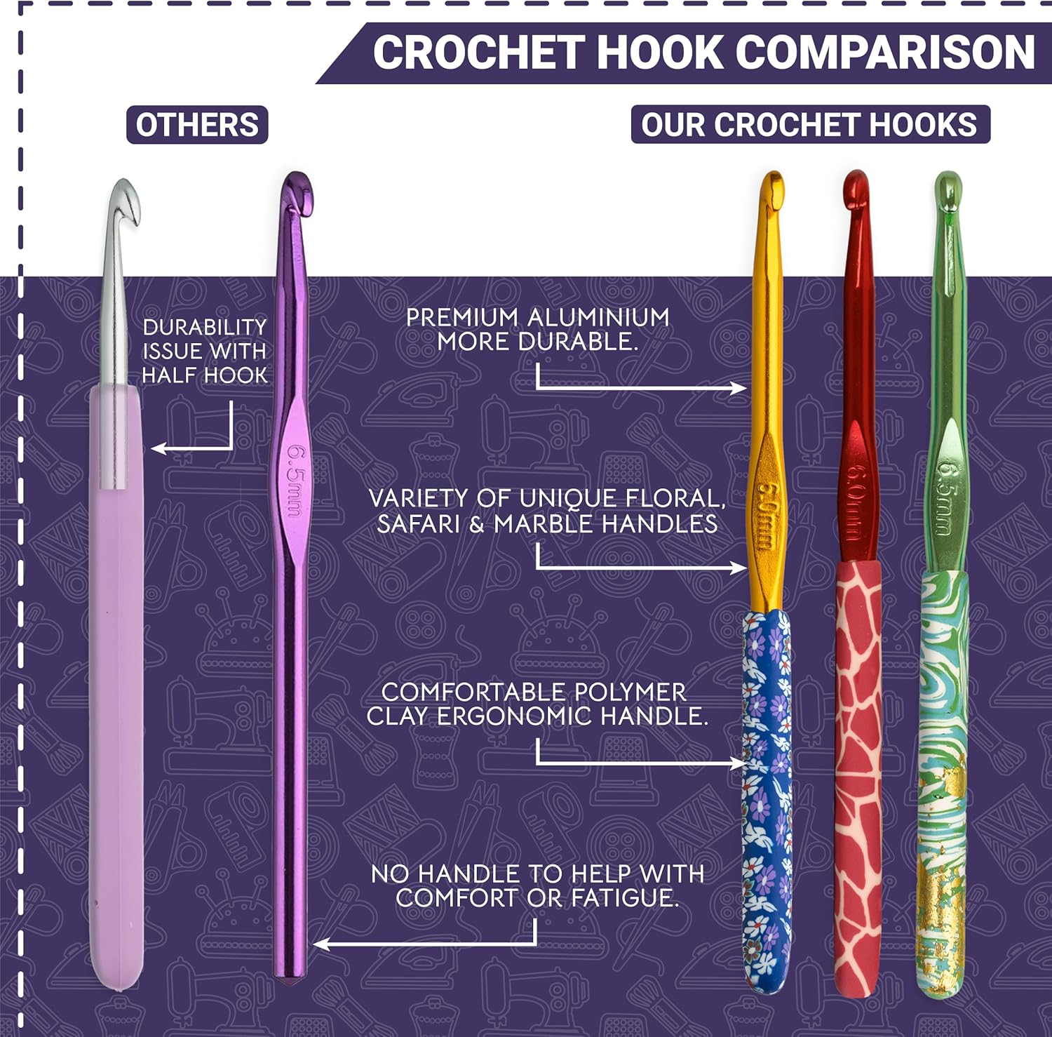 The Quilted Bear Crochet Hook Set - Premium Soft Grip Marble Print Crochet Hooks with Ergonomic Polymer Clay Handle 12 Hook Set (2Mm, 2.5Mm, 3Mm, 3.5Mm, 4Mm, 4.5Mm, 5Mm, 5.5Mm, 6Mm, 6.5Mm, 7Mm & 8Mm) image number 1