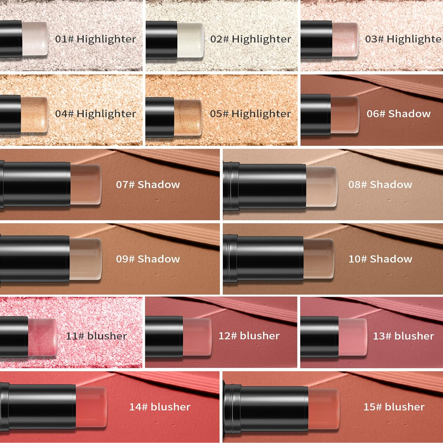 Blush Highlight Pencil Lighten Shadow 3D Face Stick (15# Blush, 6G) image number 6