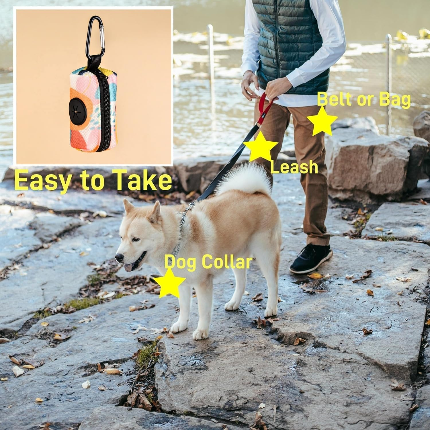 Dog Poop Bag Holder & Waste Bag Dispenser for Poo Bags Include 15Pcs Trash Bags (Black)