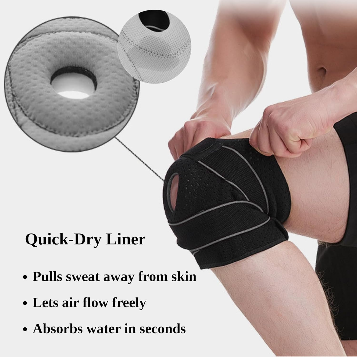 Unisex Adjustable Knee Brace with 4-Way Strap System & Open-Patella Stabilizer - Knee Support for Arthritis, Meniscus Tears, ACL Injuries, Sports Recovery & Workout Protection - Gray - Black-Gray image number 4