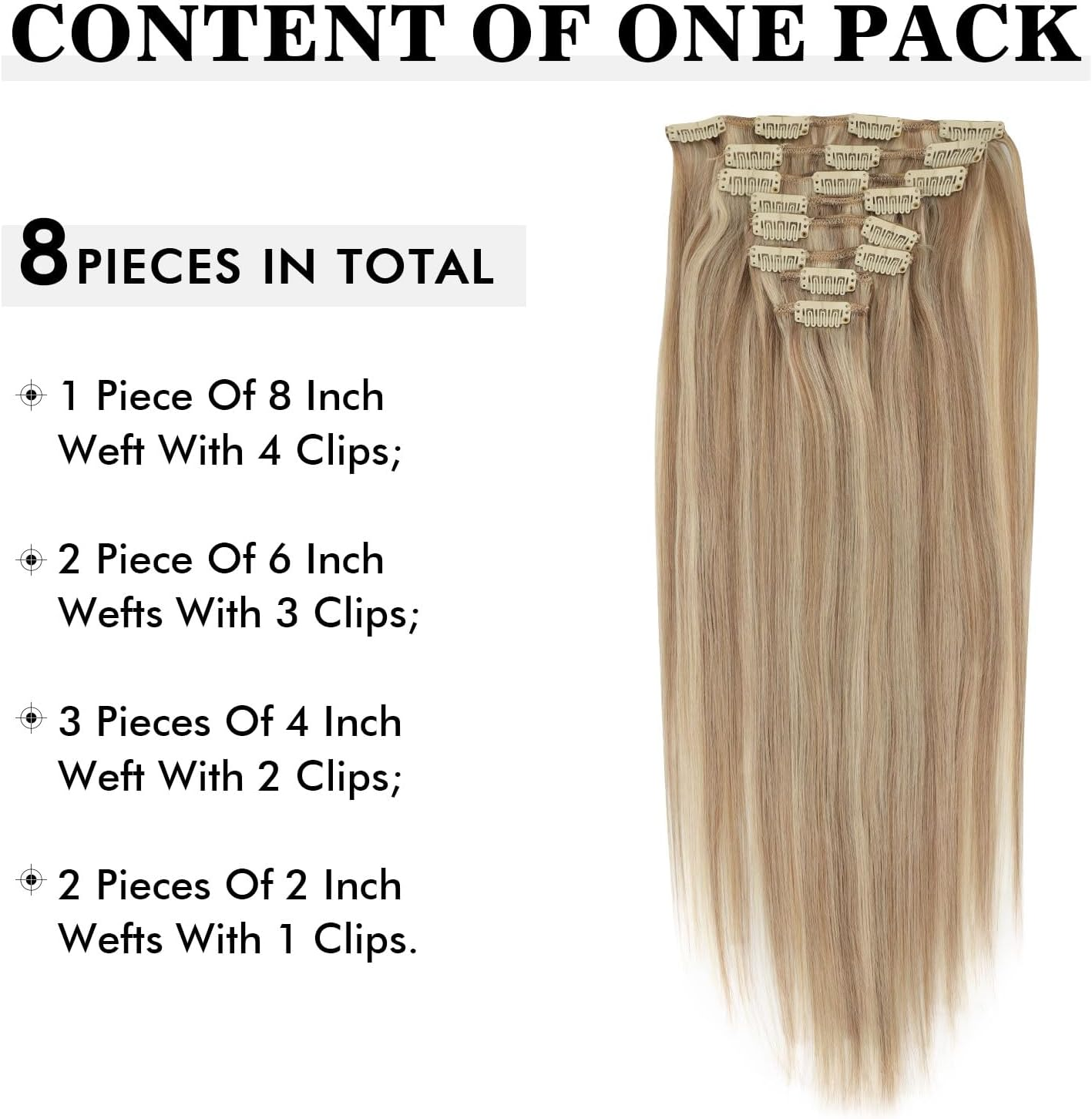 Sixstarhair Clip in Hair Extensions Real Human Hair Blonde Highlights Clip in Extensions Dark Blonde Mix Light Blonde Hair Extensions Human Hair 16 Inch 120G 8 Pcs image number 4