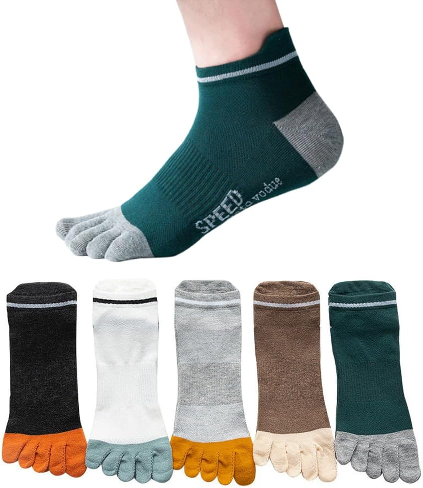EWEIS 5 Pcs Toe Socks for Mens Running Socks,Cotton Five Fingers Socks with Toe Separator,Breathable Toe Separator Socks for Sports and Home,No Show Low Cut for Five Fingers Mens(Free Size 7-11) image number 5