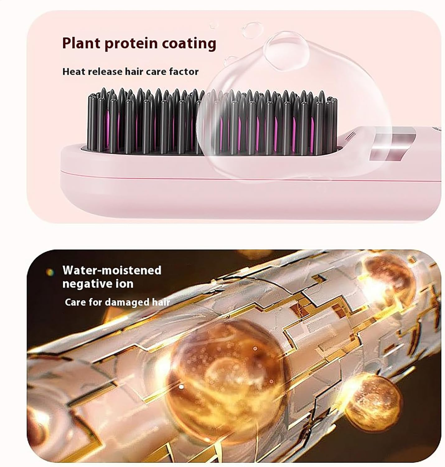 Travel Hair Straightener | Wireless Curler Brush | 2-In-1 Cordless Ionic Hair Straightener Brush Anti-Scalding for Travel, Salon, Home