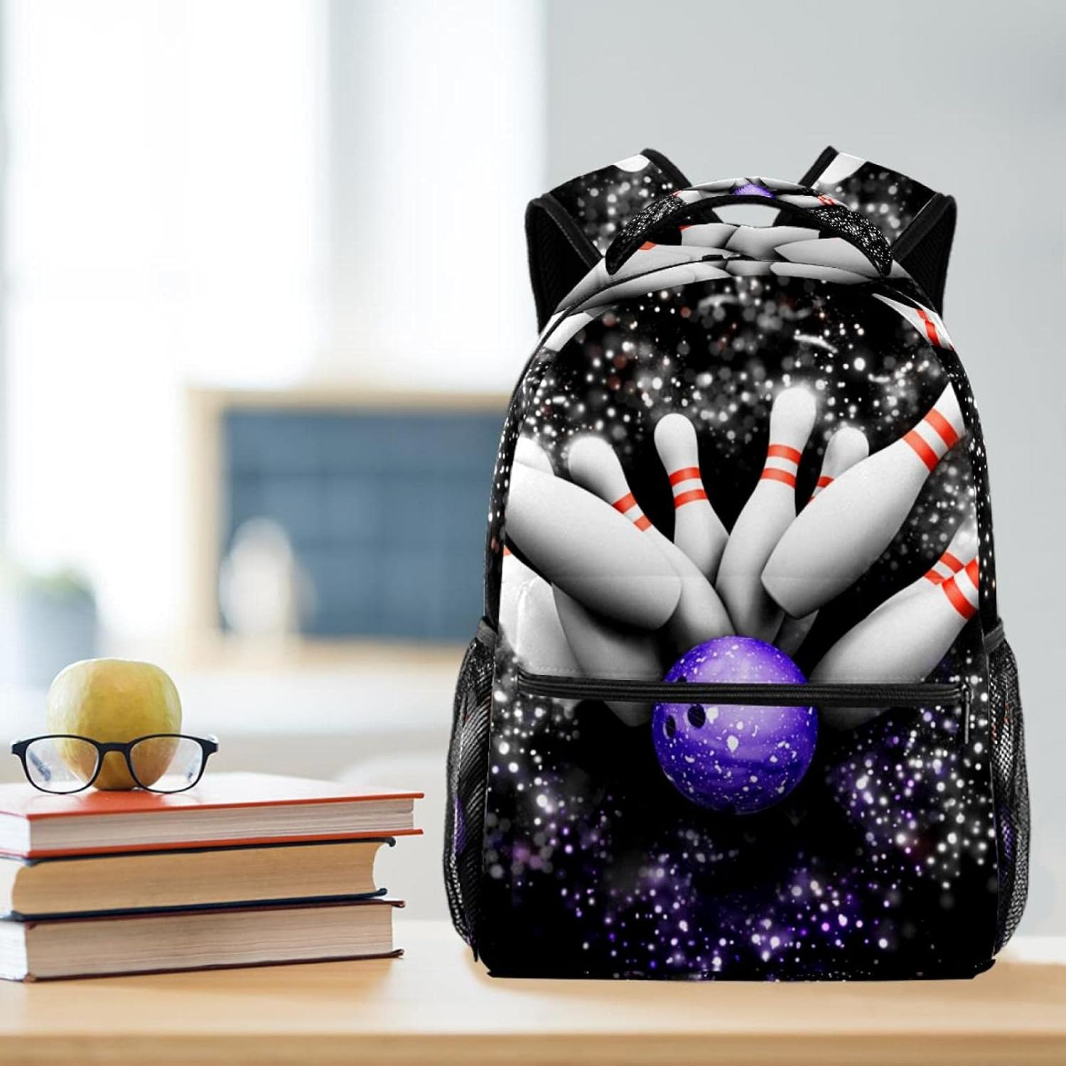 3D Bowling Skittles with Sparkle Effect Backpack Students Shoulder Bags Travel Bag College School Tote Backpacks image number 3