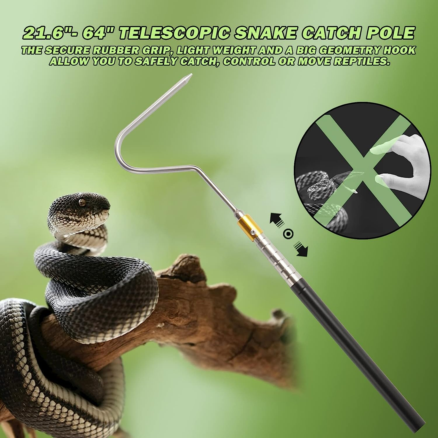 Yorikyas 64 Inch Snake Catcher Hook Stick Tongs Grabber Handling Tool Kit for Rattlesnakes Python Copperhead Removal image number 2