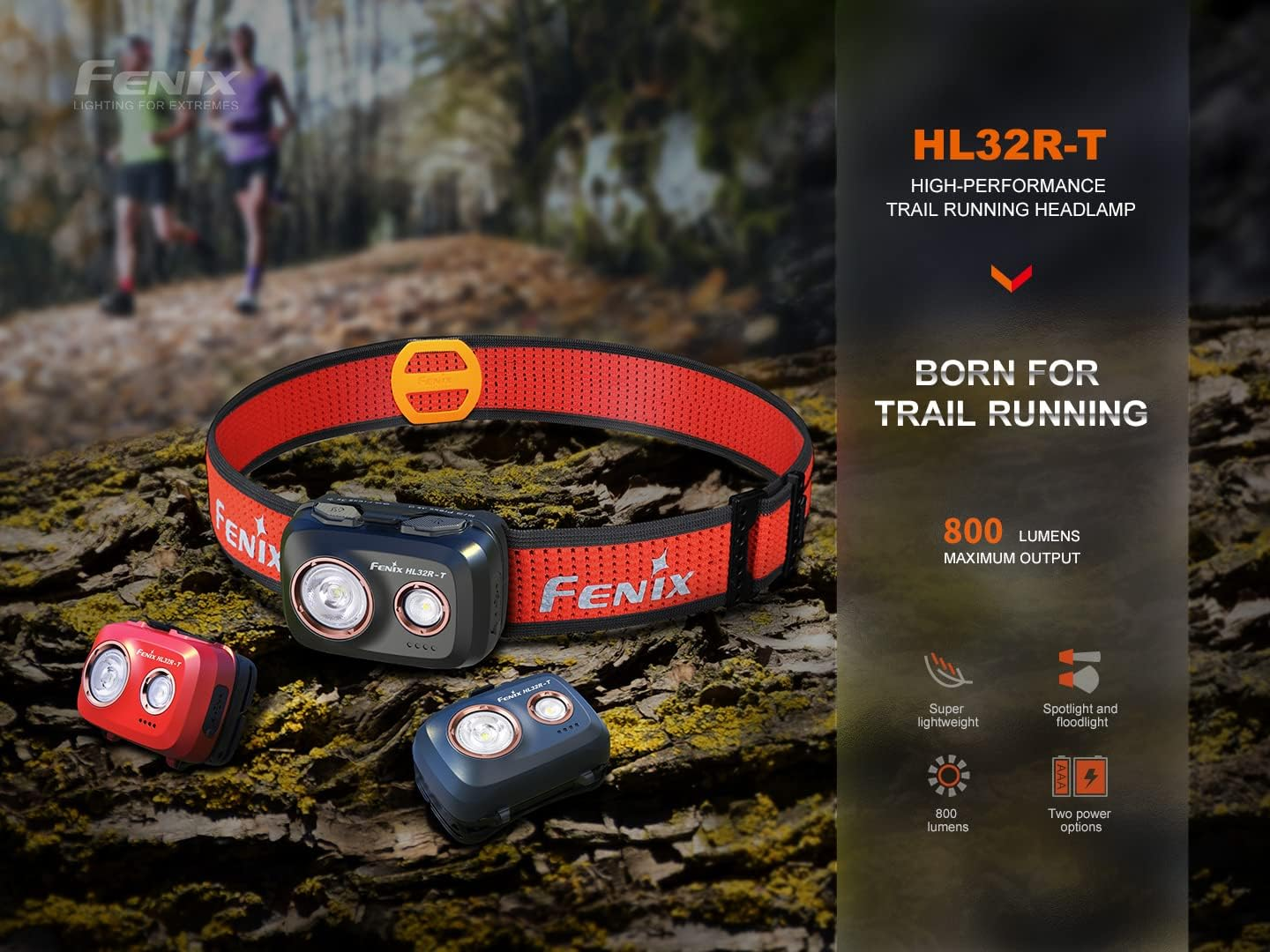 Fenix HL32R-T Rechargeable Headlamp - Lightweight 800 Lumen USB-C Headlight - Sport Headband LED Light - Rainproof & Dustproof Headlight - Torch for Trail Running, Mountaineering, Trekking (Dark Blue) image number 3