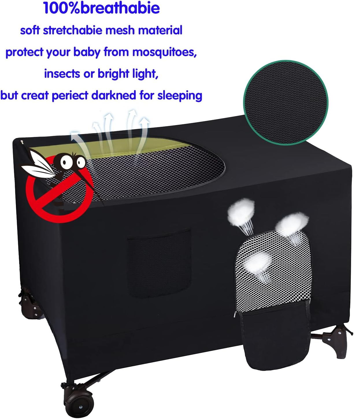 Crib Blackout Cover for Pack N Play - Travel Crib Cover, Breathable Baby Netting Cover/Tent for Indoor or Outdoor Portable Stretchy Blackout Tent, Net Curtains image number 5