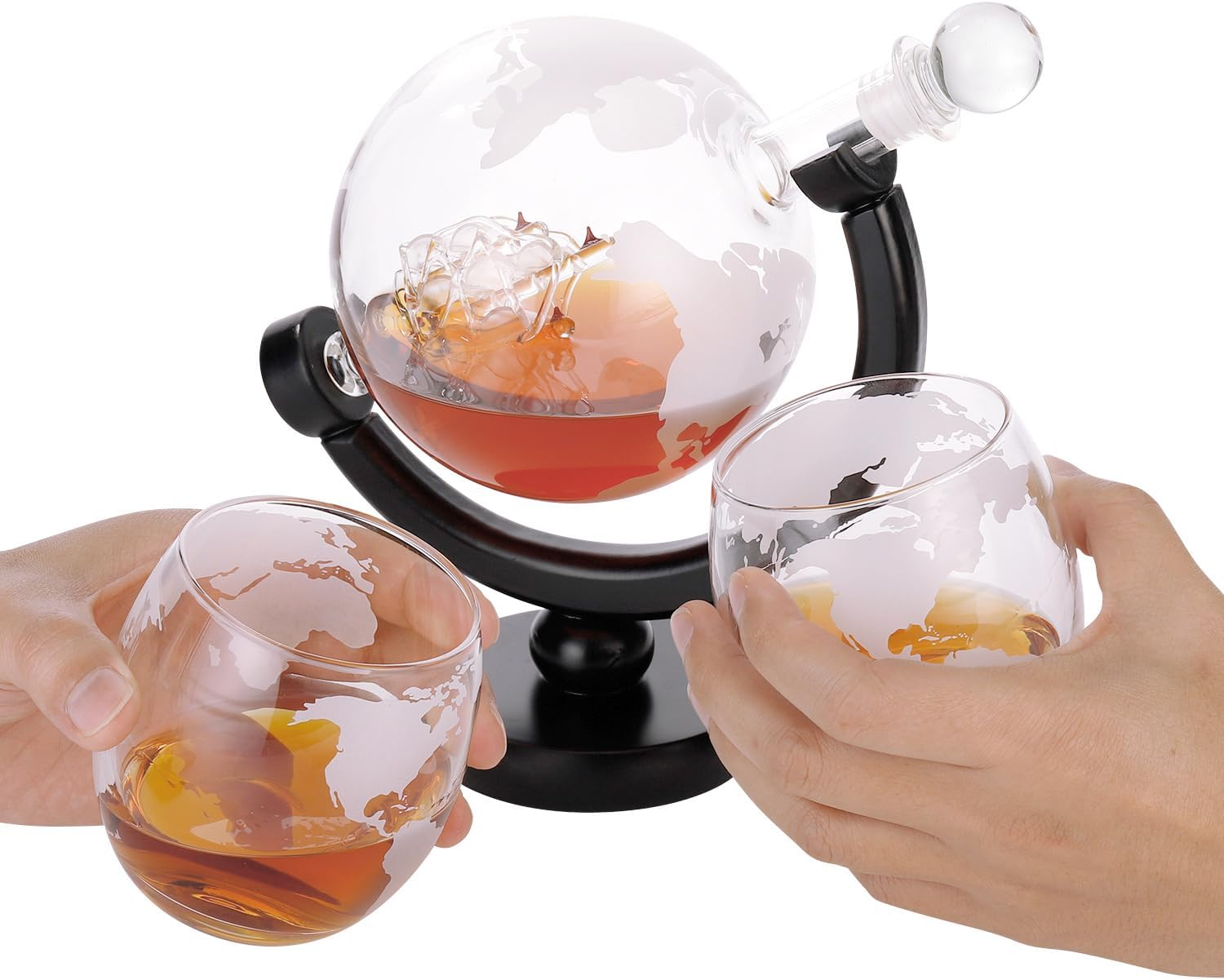 28.7Oz Globe Whiskey Decanter Set with 2 Glasses, Liquor Decanter Set, Unique Christmas Birthday Gift Idea for Men Dad, Cool Christmas Stuff for Him Husband, Dispenser for Bar Drinking Party