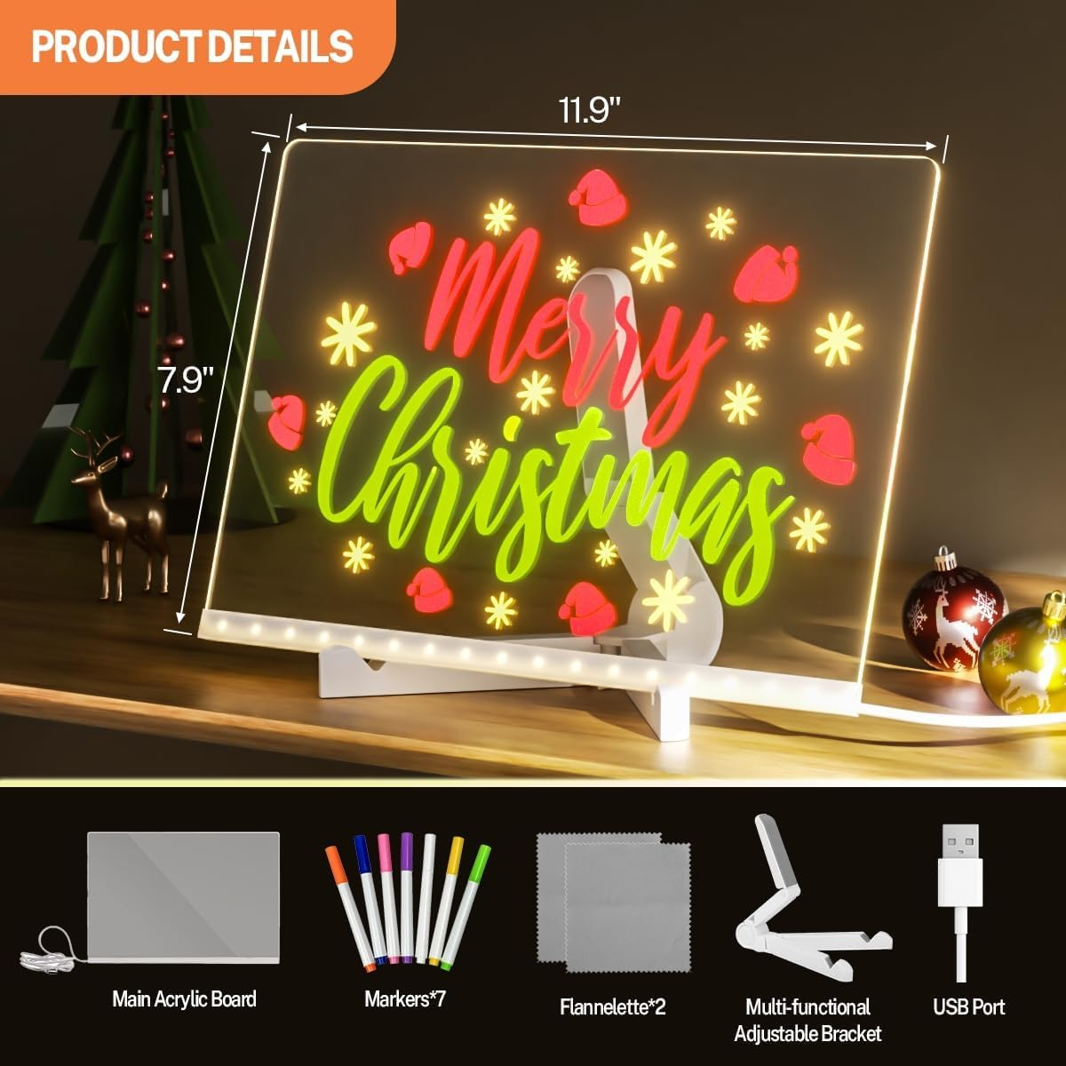 Afeamo LED Note Board with 7 Colors Pen, 2025 Upgrade Glowing Acrylic Message Marker Board with Light, Acrylic Dry Erase Board Light up Dry Erase Board with Stand as a Glow Memo Office Home (15*15 Cm) image number 3