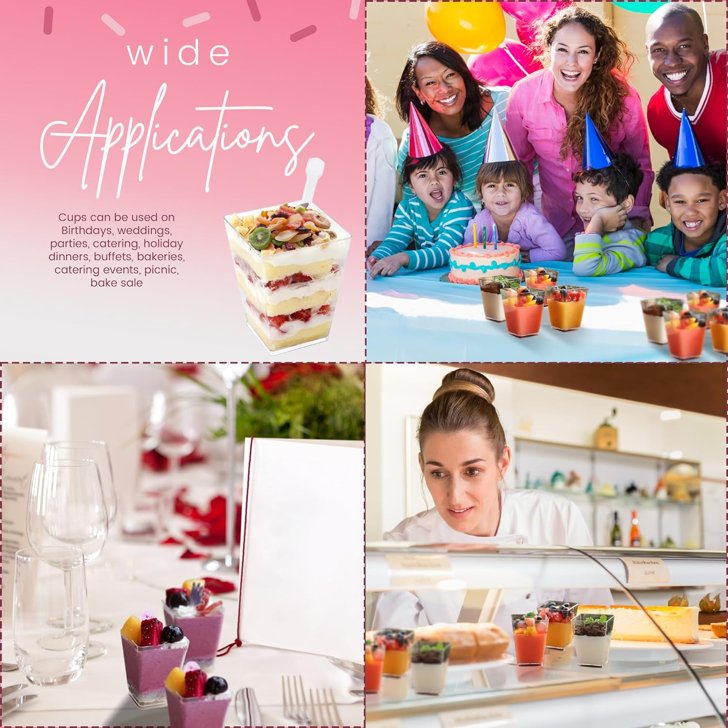 100 X 5Oz/150Ml Mini Cups with 100 Spoons - Reusable Clear Dessert Cups - Clear Dessert Shooter Cups BPA Free - Small Dessert Cups for Appetizer, Puddings, Mousse, Yogurt and Ice Cream image number 1