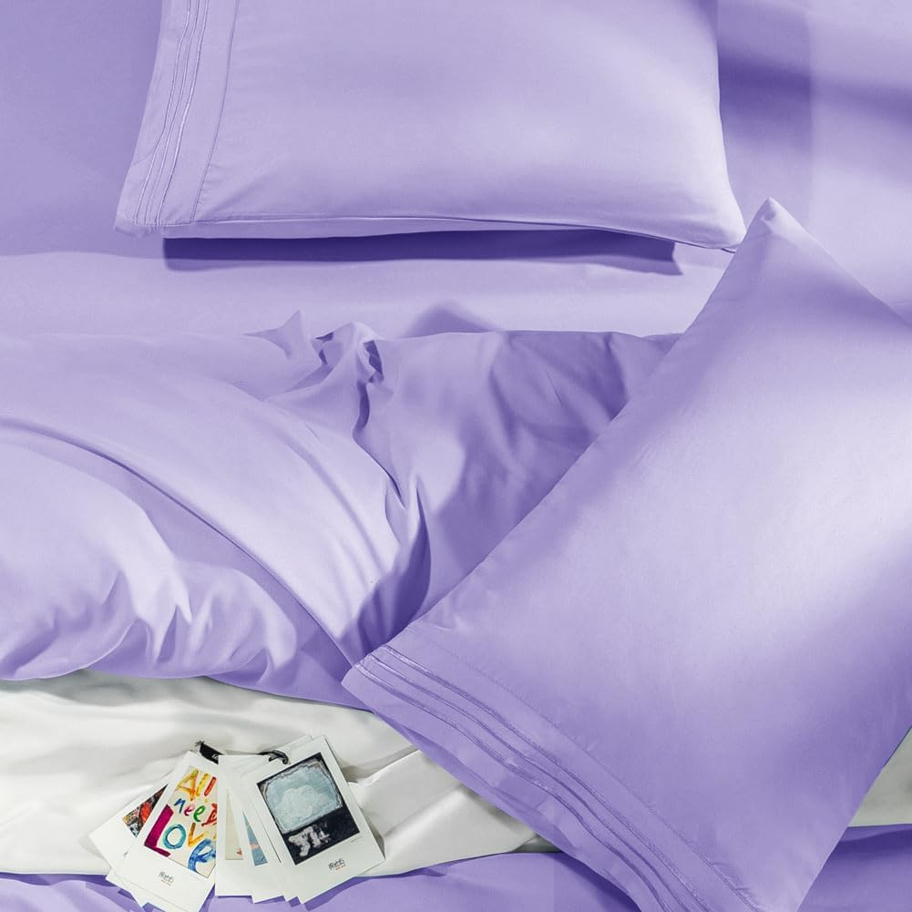 SONORO KATE Bed Sheet Set Super Soft Microfiber 1800 Thread Count Luxury Egyptian Sheets Fit 18-24 Inch Deep Pocket Mattress Wrinkle-6 Piece (Lavender, Queen) image number 6