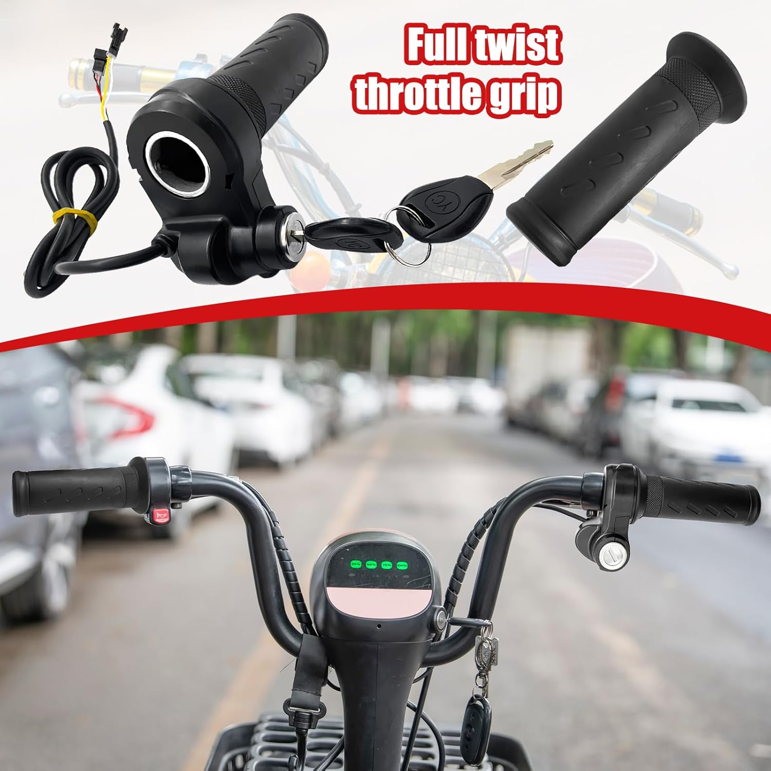 Full Twist Throttle Grip with Keys | Anti-Slip Grip with Keys Lever Handlebars for Ridstar Q20/Q20 Pro Lite E-Bike, Electric Bike Throttle Smooth Acceleration Control image number 2