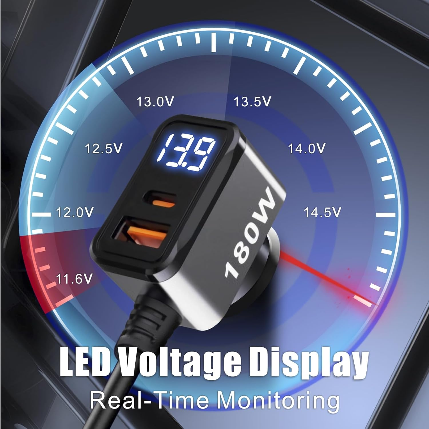 Car Cigarette Lighter Adapter QC&PD 3.0, 120W/180W 12V/24V USB Car Charger Adapter 3 Socket Cigarette Lighter Splitter with LED Voltmeter, 6 Fast Charging Ports, Safe Protection for Iphone,Ipad,Laptop image number 5