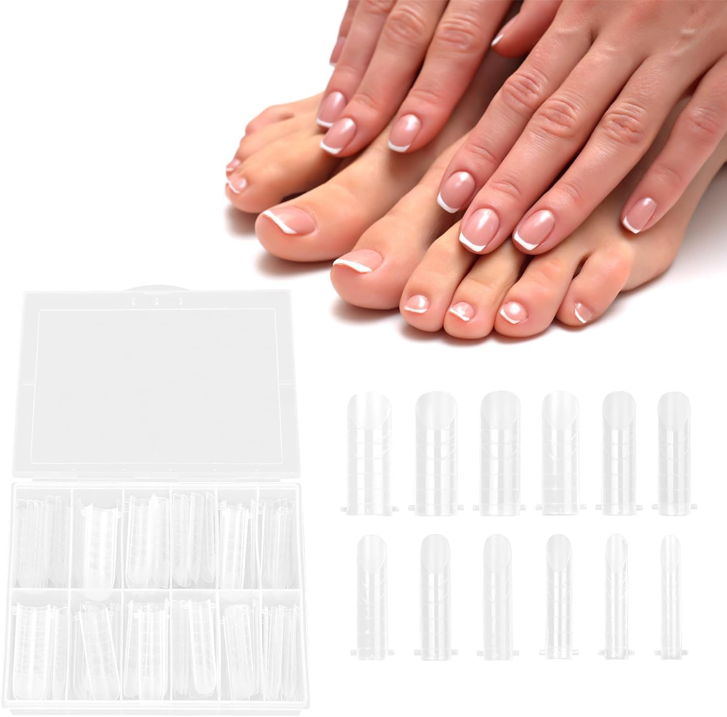 BOXOB 120Pcs Polygel Toenail Forms Kit, 12 Sizes Reusable Toe Dual Forms Nail Extension Molds Full Cover Press on Toe Nail Tips for DIY Home Pedicure & Salon Use(Transparent) image number 4