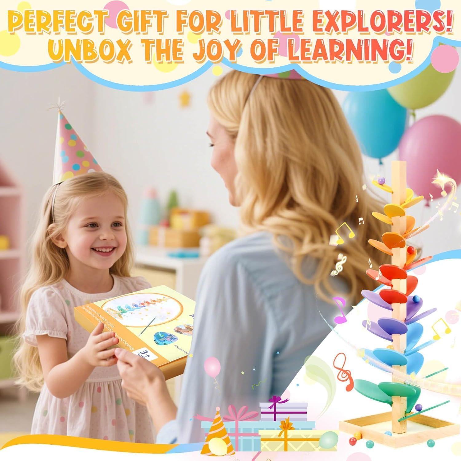 Wooden Marble Run Musical Tree Toy, Educational Ball Track Learning Game, Montessori Toys for Kids 3+ Years Old Marble Ball Run Learning Game, Wood Color Sorting Toys for 4-8 Boys and Girls Birthday image number 6