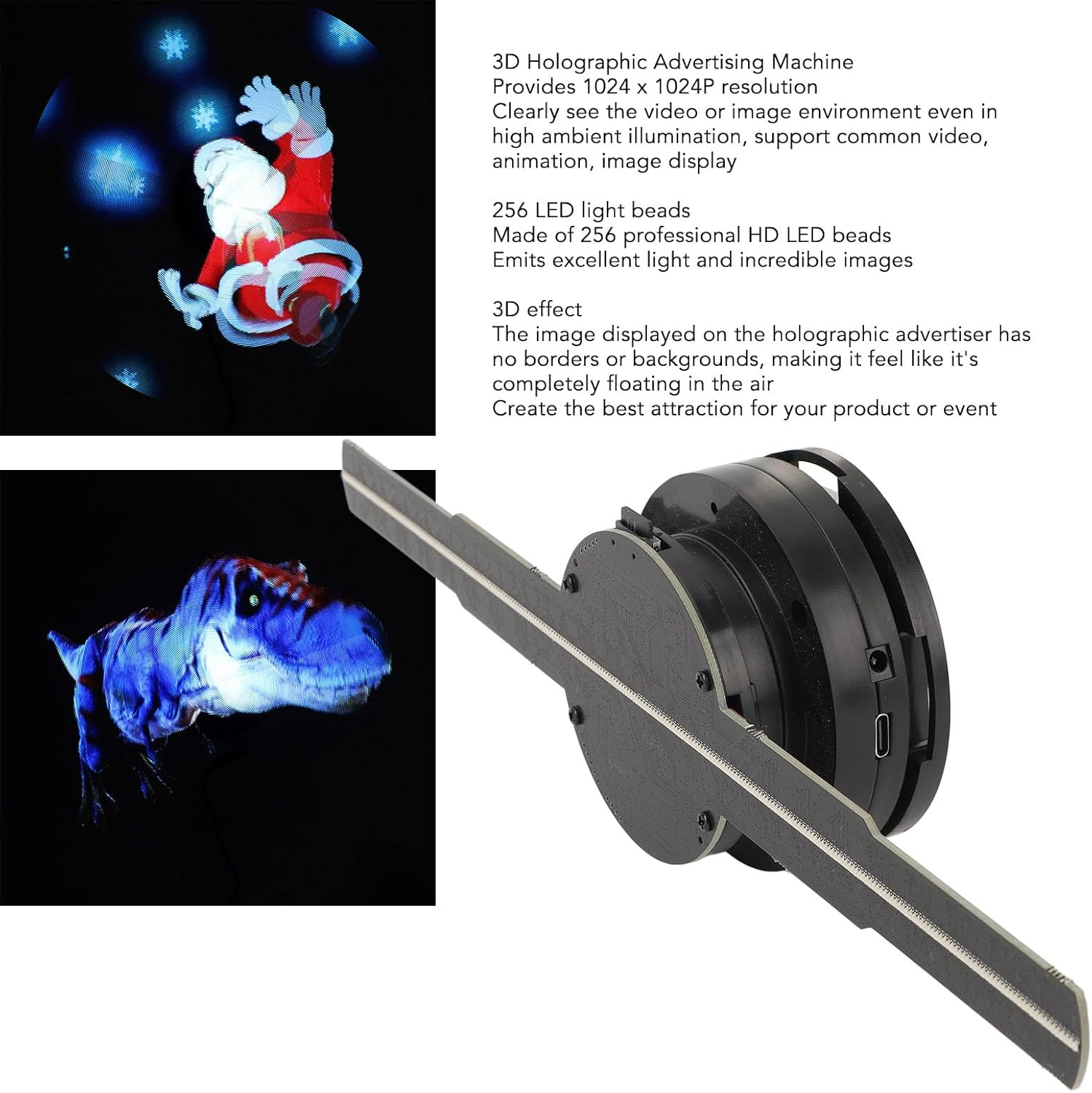 3D Hologram Fan with 16GB Memory Card, 1024X1024P 2 Blades LED 3D Hologram Fan Display Projector with 256 LED Beads Wifi APP Control for Windows,For Android,For Ios for Business