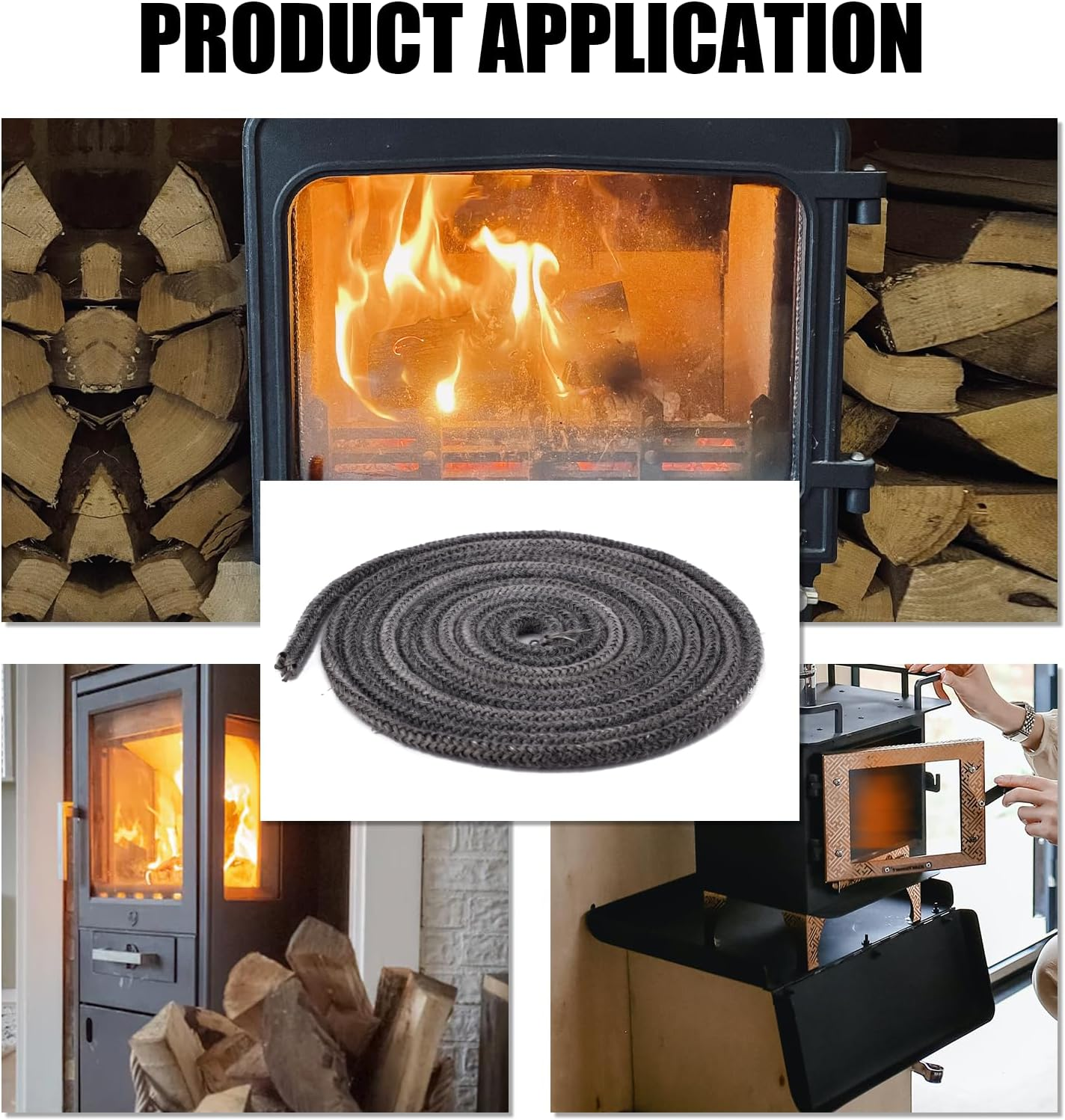 Fireplace Seal Rope, 0.31In X 9.84Ft Graphite Impregnated Fiberglass Rope Seal Gasket Replacement Wood Stove Door Gasket for Fireplaces Stoves Wood Burning