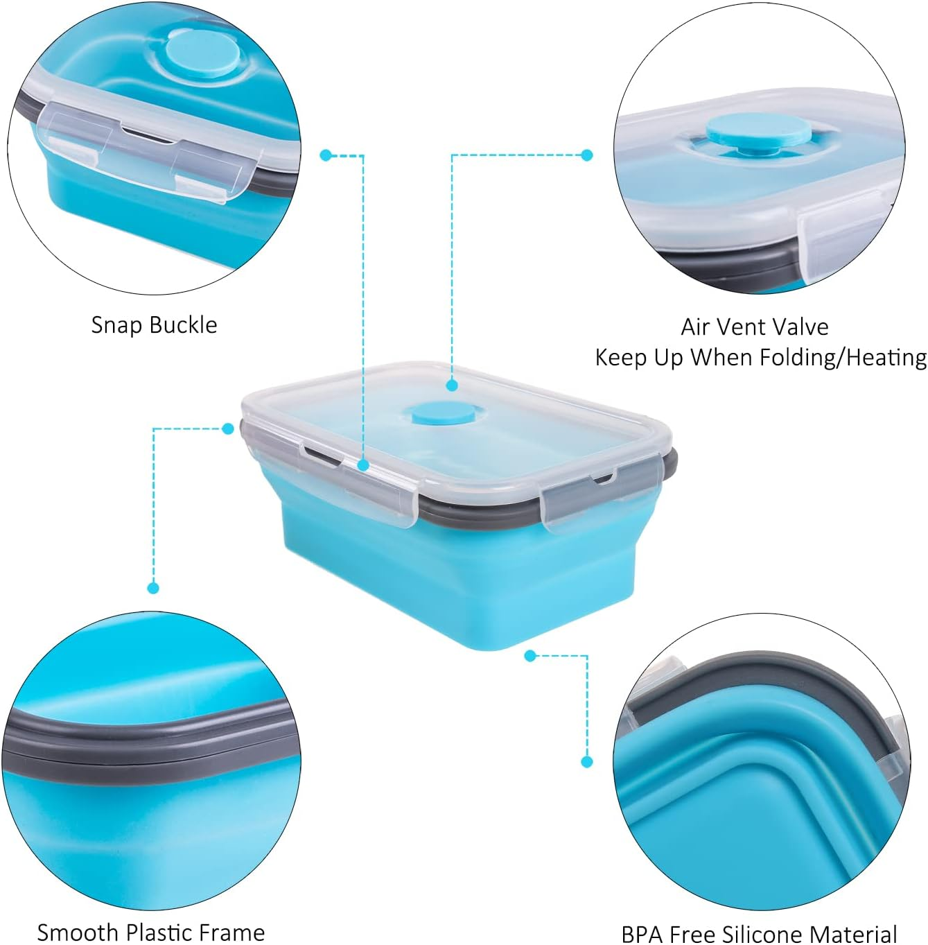 Collapsible Food Storage Containers with Airtight Lid, 4 Sizes, Annaklin Small and Large Stacking Silicone Collapsible Meal Prep Container Set for Leftover, Microwave Freezer Dishwasher Safe, Set of 4 image number 3