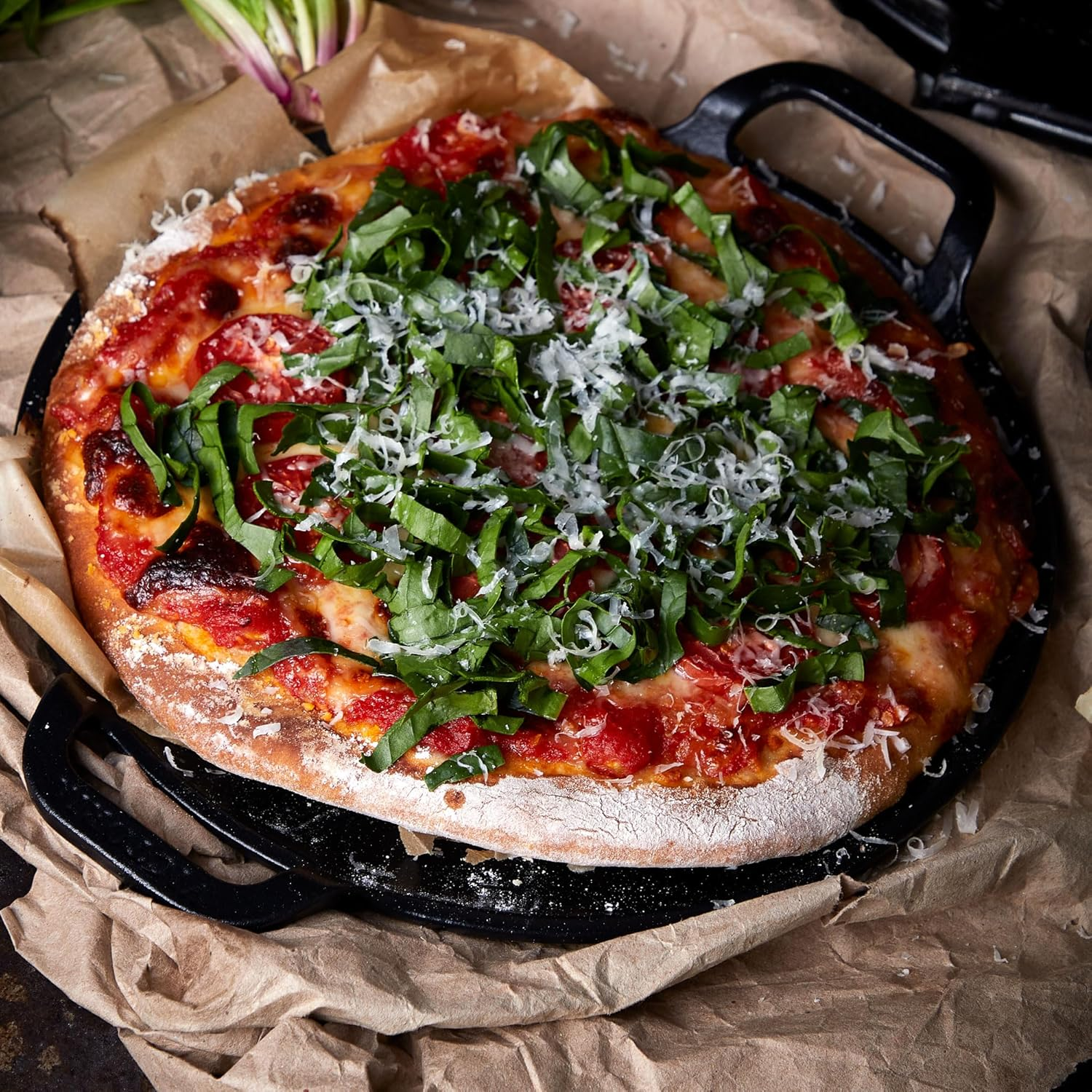 Victoria Induction Cooking Plate for Pizza Enamelled Cast Iron, 25 Cm Frying Pan with Handles, Fire, Barbecue, Oven, Ceramic Hob, Gas, Comal Toxic-Free PTFE Free image number 3