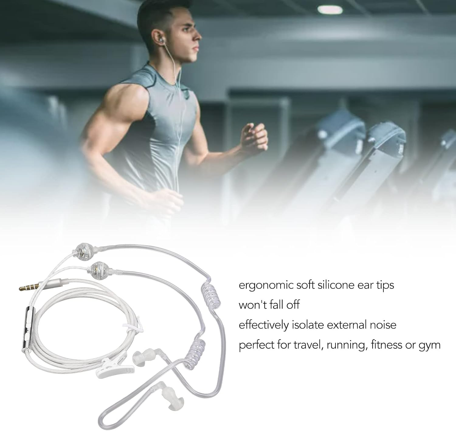 CCYLEZ Air Tube Earphones, Radiation-Free Headphones, Binaural Headphones with Microphone, Portable 3.5 Mm Air Tube Headset for Laptop Tablet (White) image number 1