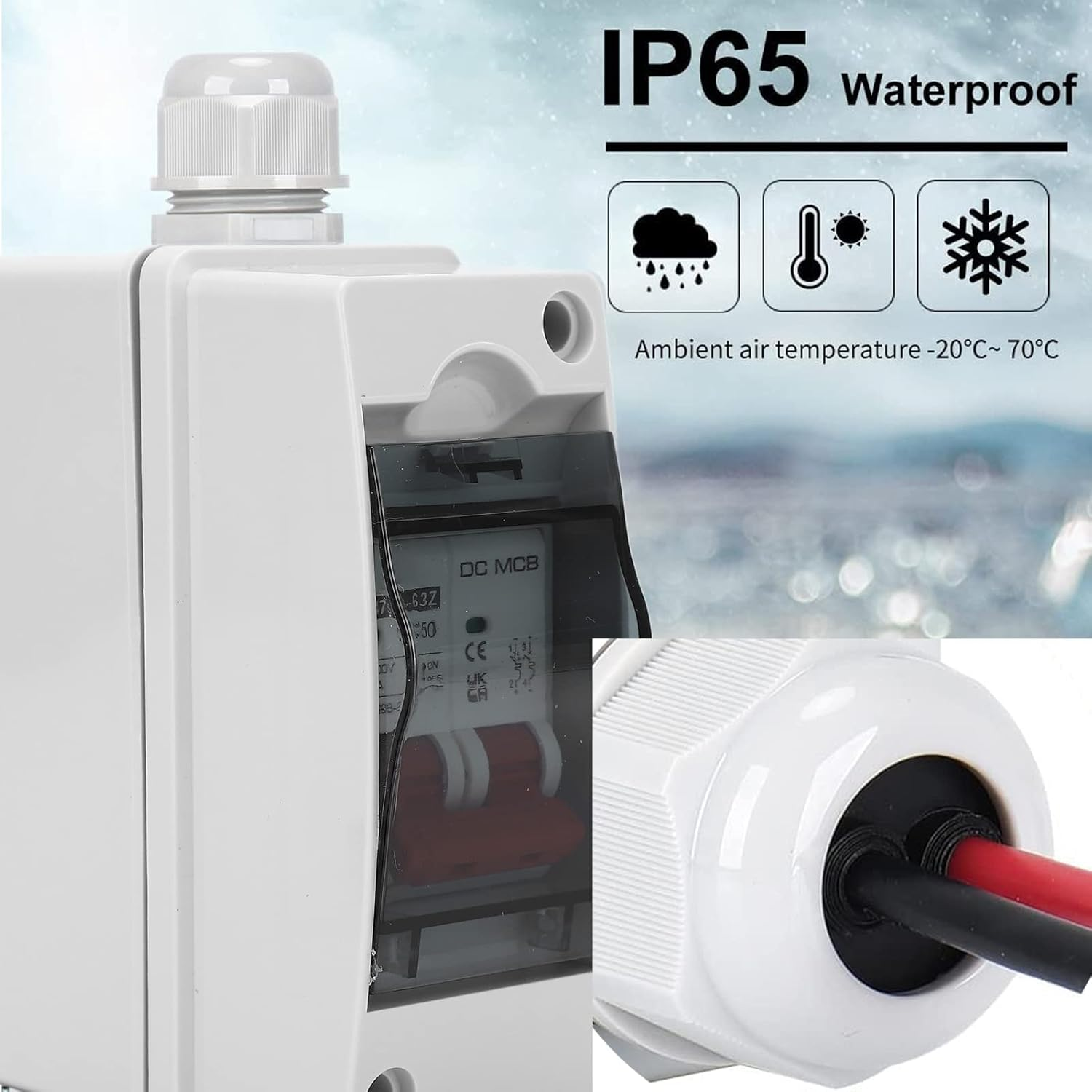 Fafeicy Solar Disconnect Switch 2P 50A DC Circuit Breaker IP65 Water Proof PV Isolator Switch for off Grid System RV and Solar Panel image number 6