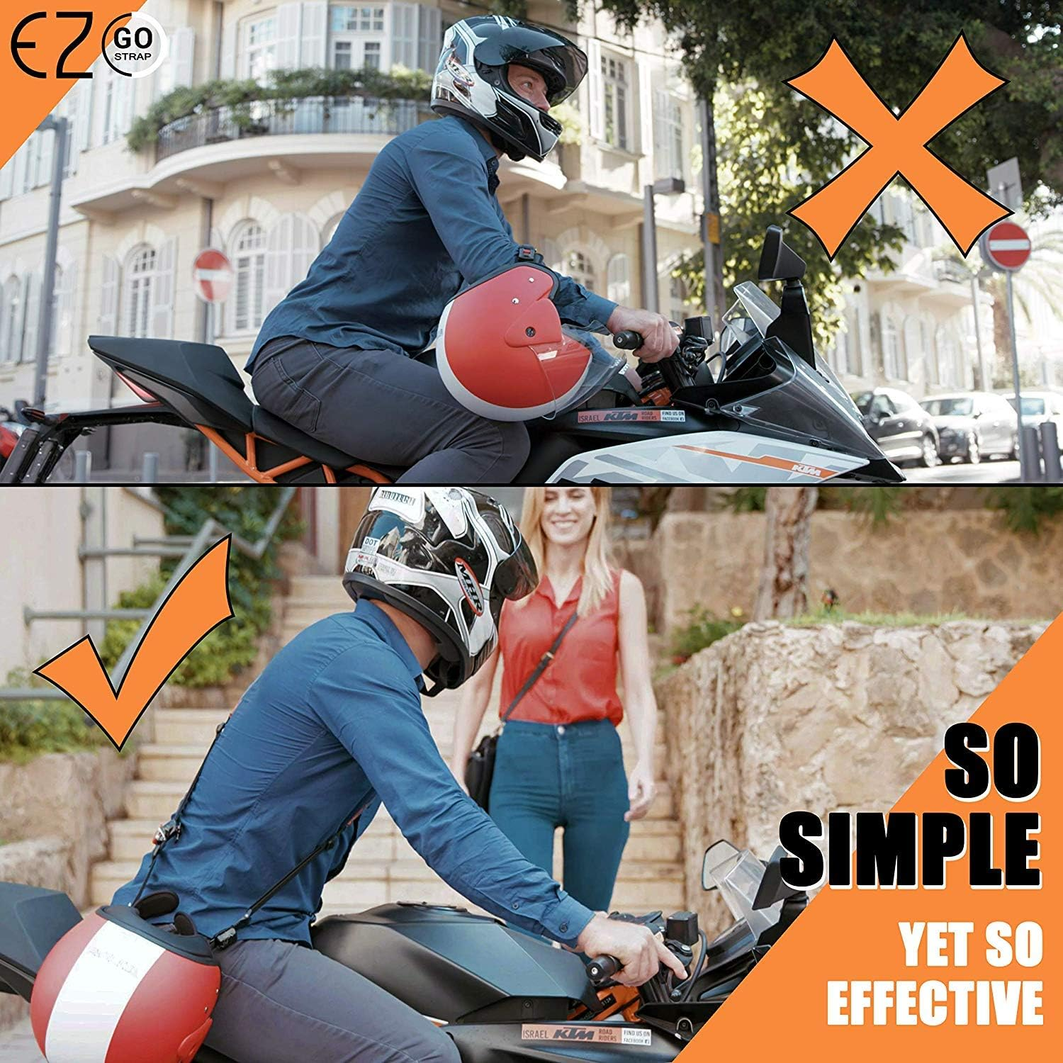 EZ GO Motorcycle Helmet Carrier - Must-Have Motorcycle Accessory, Hands-Free Way to Carry Helmet, Biker Carrying Durable Strap - Black Strap image number 5