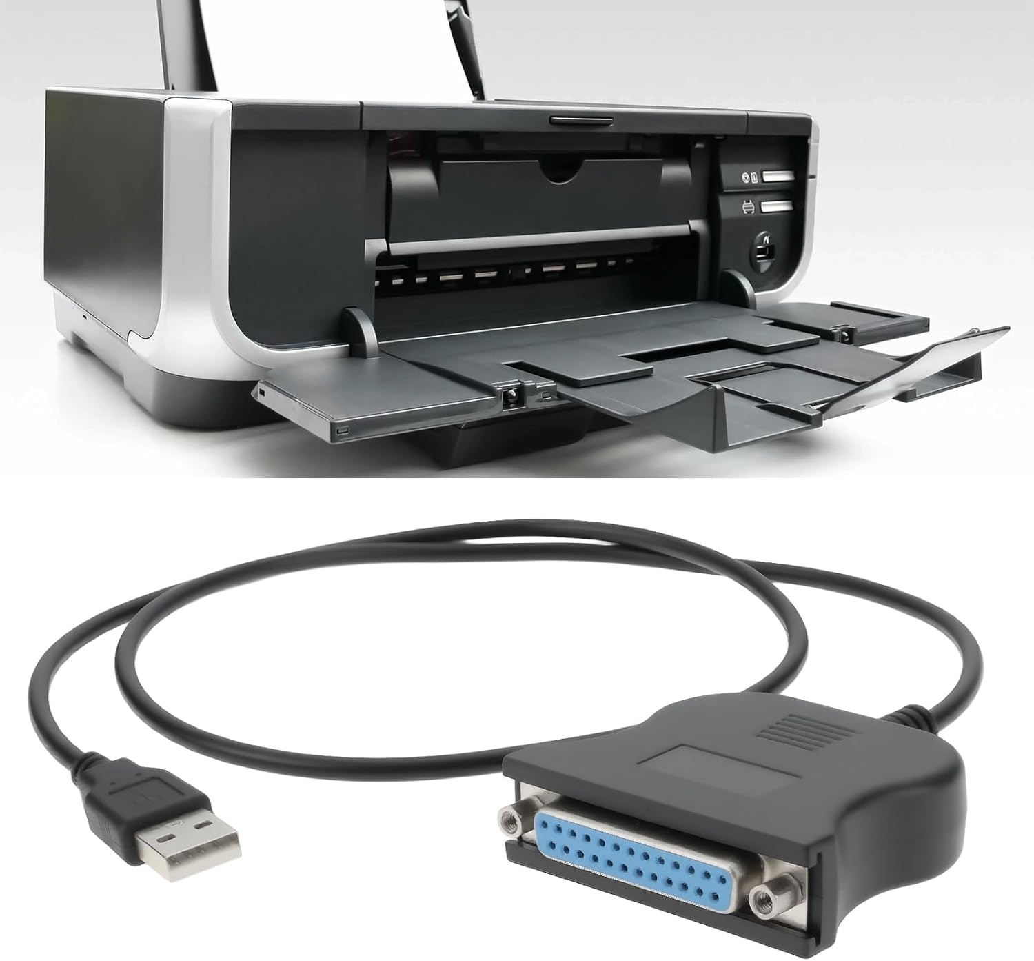 OTOTEC 2Pcs USB to 25PIN DB25 Parallel Printer Cable Adapter 80Cm for Printer Computer Black image number 5