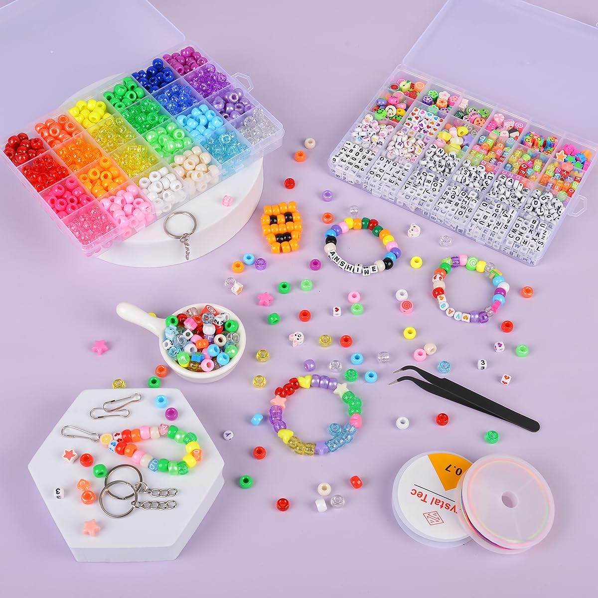 ANSHINE 1740 Pcs Jewelry Making Kit - Pony, Alphabet Letter, Polymer, Smile Heart Number Star Beads for Bracelet Making - Girls and Adults image number 2