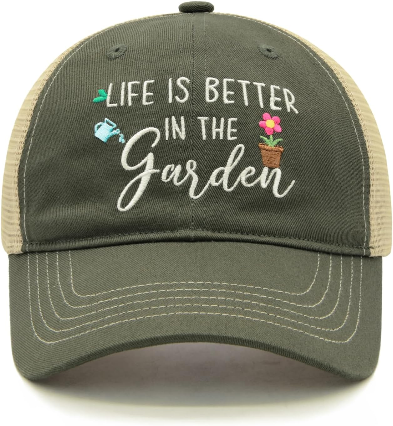 MINYJHZ Gardening Gifts for Women, Gardening Hat for Plant Lovers, Life Is Better in the Garden, Adjustable Embroidered Garden Trucker Hat Armygreen image number 2