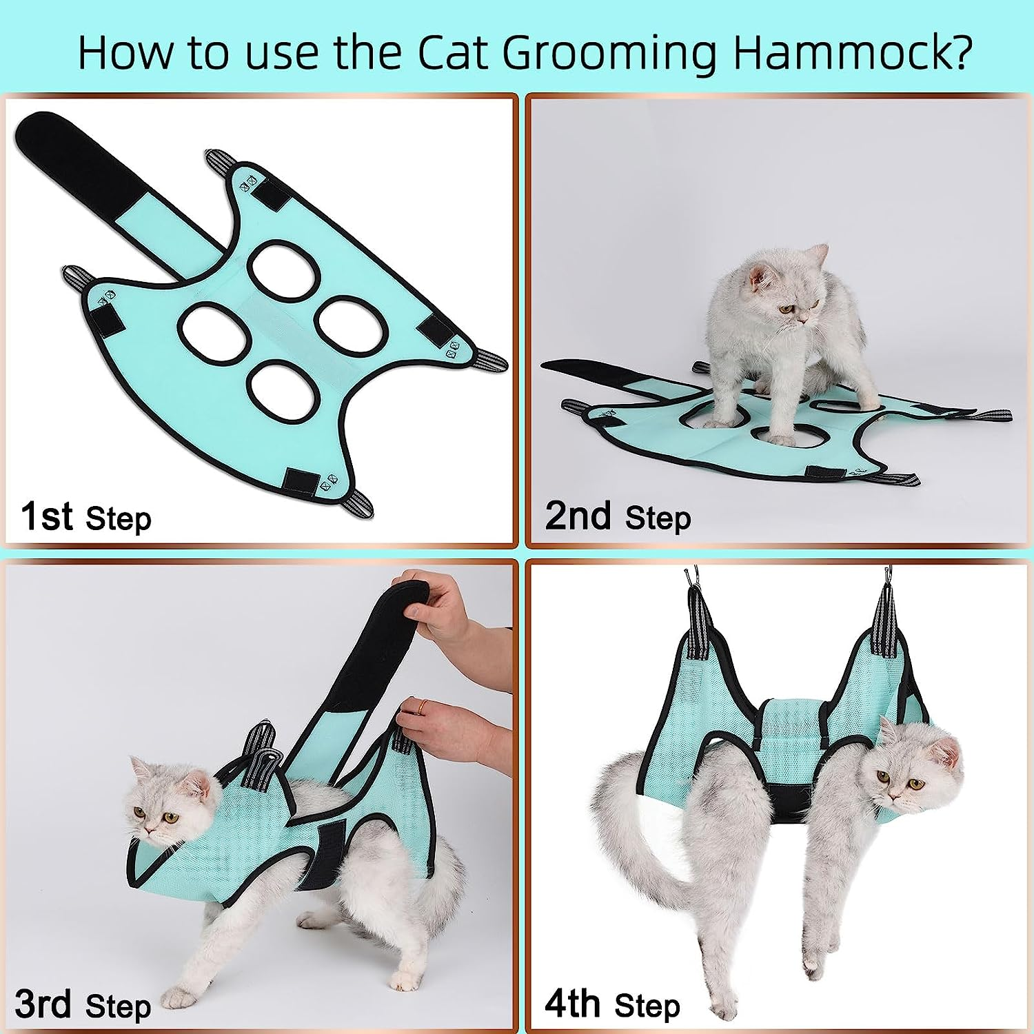 JDMYCYCQXF Cat Grooming Hammock Harness, Cat Holder for Grooming with Cat Nail Clippers/Trimmer,Nail File (Size:Xs) image number 3
