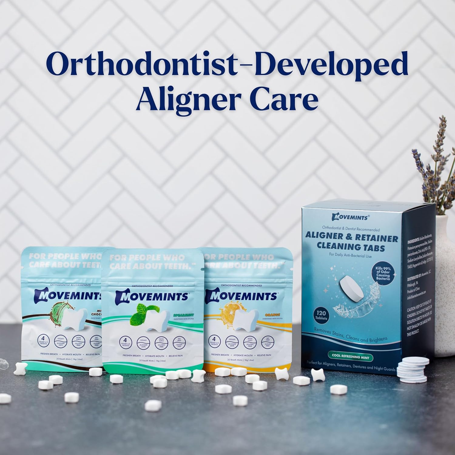 Movemints Clear Aligner Mints - Patented Aligner Seating Mints - Edible Alternative to Aligner Chewies - Xylitol Mints for Dry Mouth - Variety Pack (3 Pack)