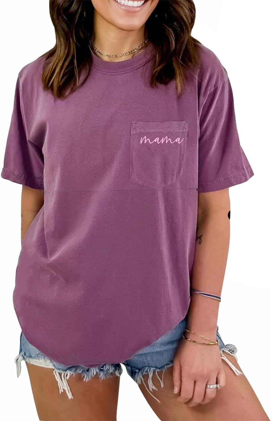 Breastfeeding Shirts for Women Mama Zipper Nursing Tops Distressed Maternity Tees Pregnancy Clothes with Pocket image number 5