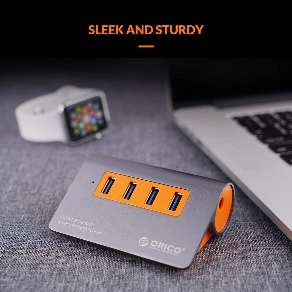 ORICO 4 Ports Powered USB 3.1 Gen2 Hub Aluminum Data Hub 10 Gbps Superspeed USB Splitter with 12V/2A Power Adapter for Desktop Pc/Laptop image number 4