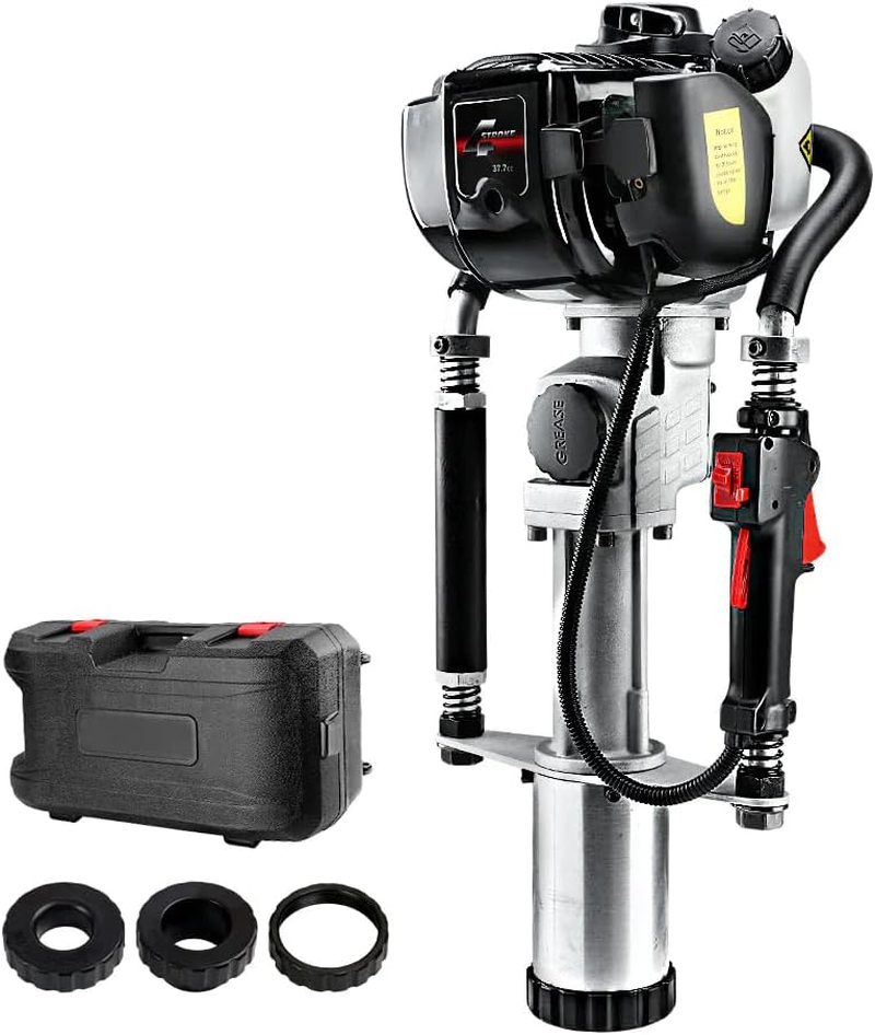 Giantz 37.7Cc 4 Strokes Petrol Post Driver, Power Pile Hole Digger Rammer Garden Fence Powered Hand Tools for Fencing Farming Construction, 3 Star Pickets Recoil Starting System