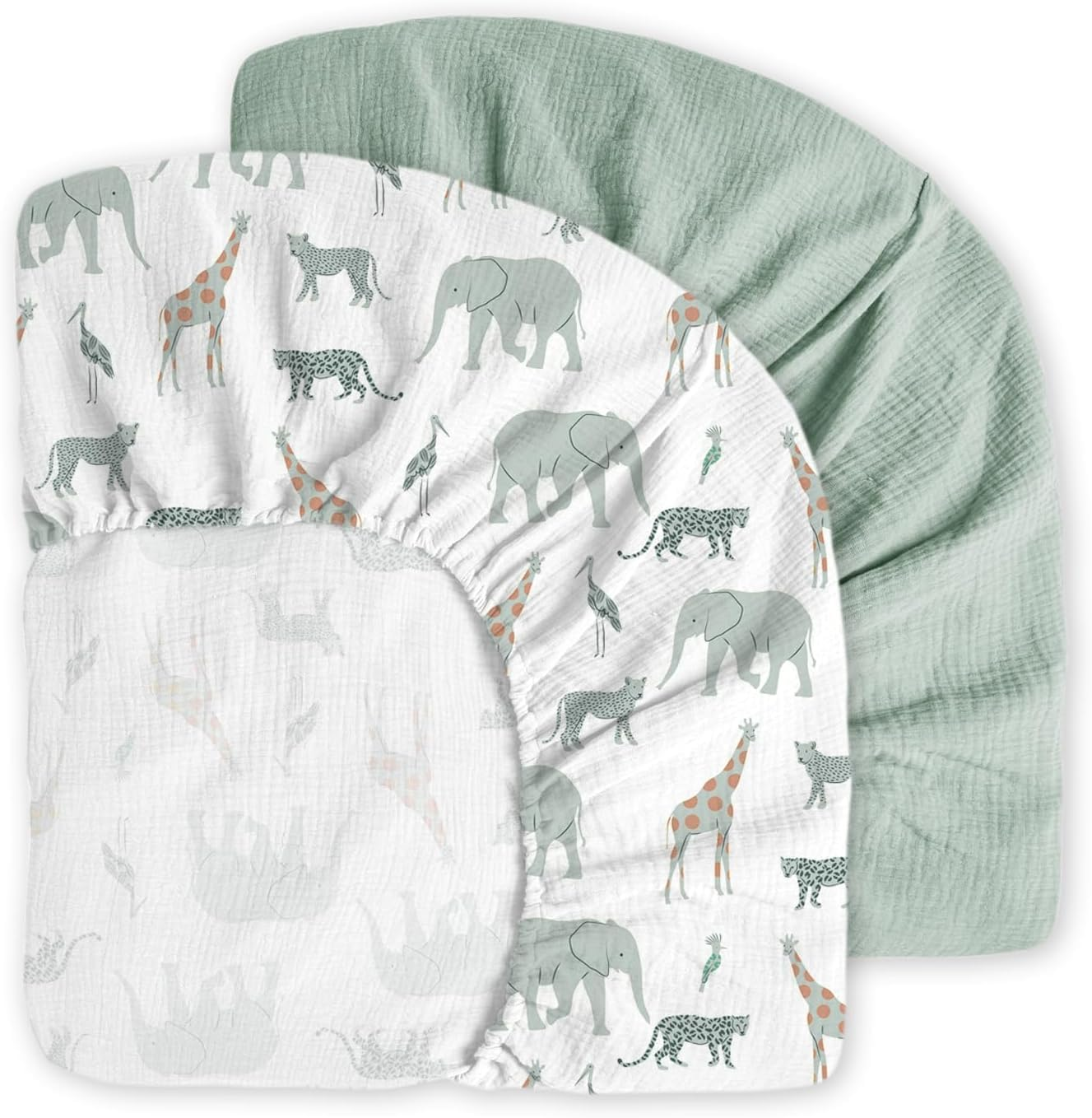 Little Grape Land Muslin Cot Sheet for Baby,100% Cotton Baby Cot Sheets Fitted Standard Crib Mattress 130X70Cm, Soft Breathable Neutral Toddler Bed Sheet Fitted for Boys Girls(Safari