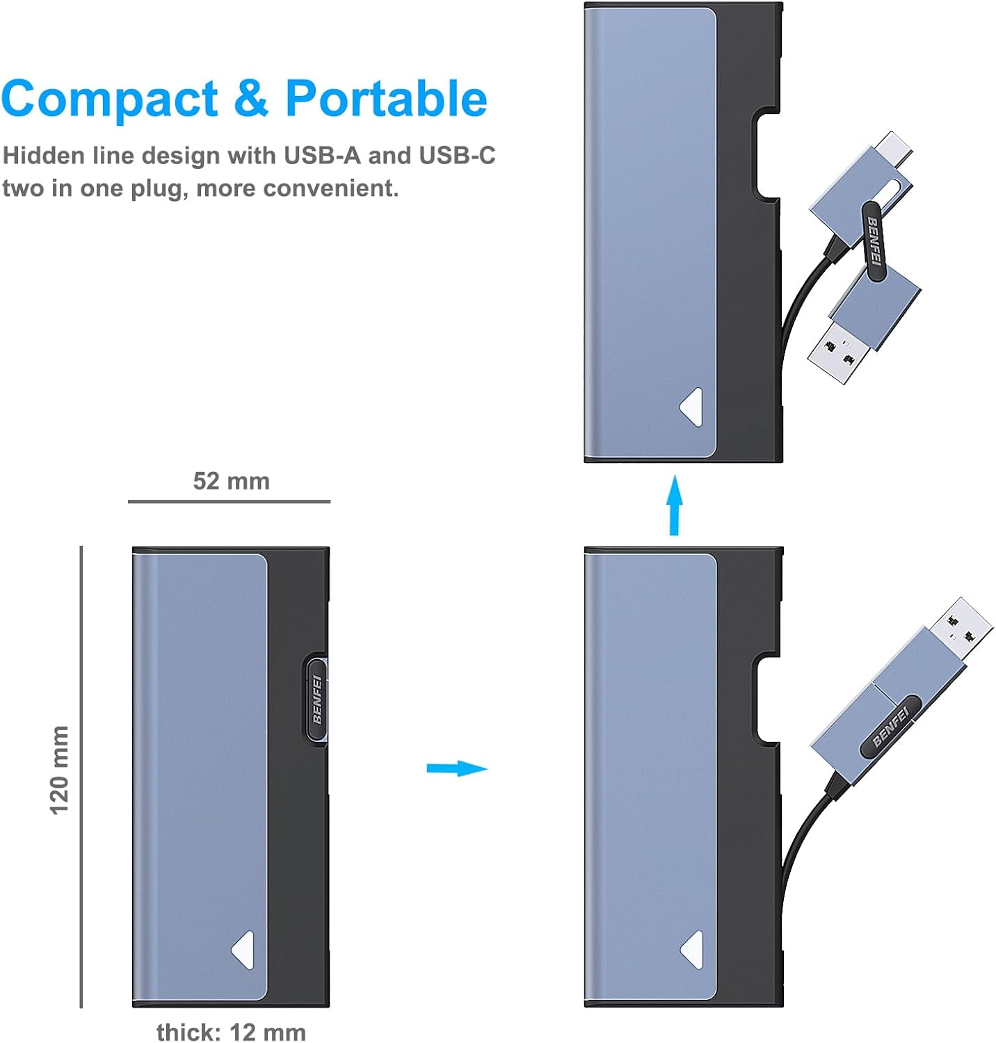 BENFEI M.2 NVME/SATA SSD Enclosure, 10 Gbps USB Type-C/Type-A to PCI-E M-Key/(B+M) Key Solid State Drive Enclosure, Support UASP Trim for 2242/2260/2280 Ssds image number 5