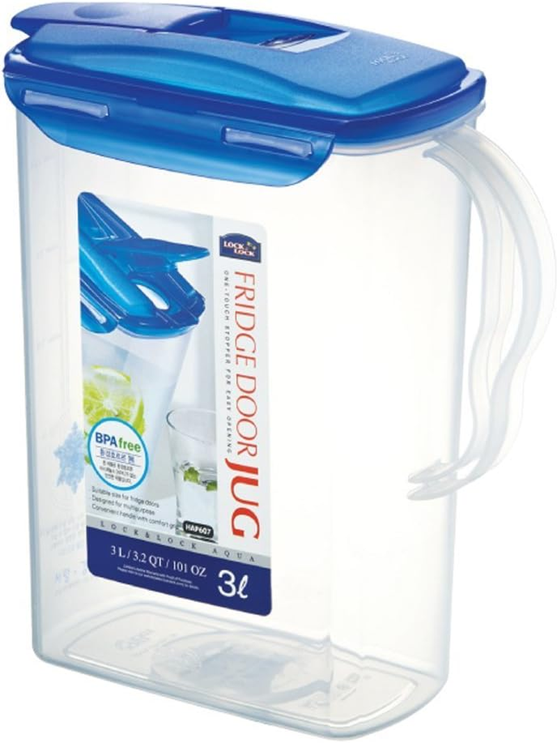 Locknlock Aqua Fridge Door Water Jug with Handle BPA Free Plastic Pitcher with Flip Top Lid Perfect for Making Teas and Juices, 3 Quarts, Blue image number 4